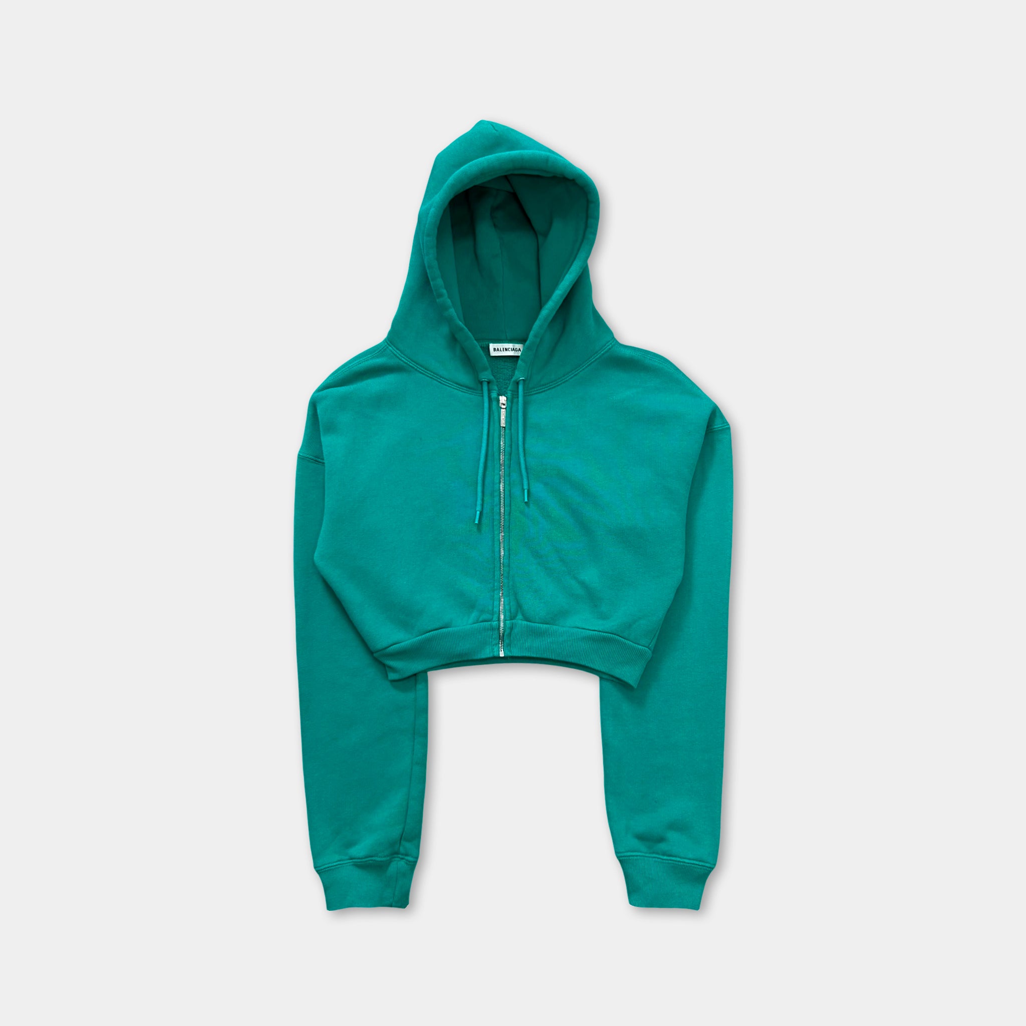 Balenciaga 2018 Cropped "I Love Techno" Green Zip Hoodie