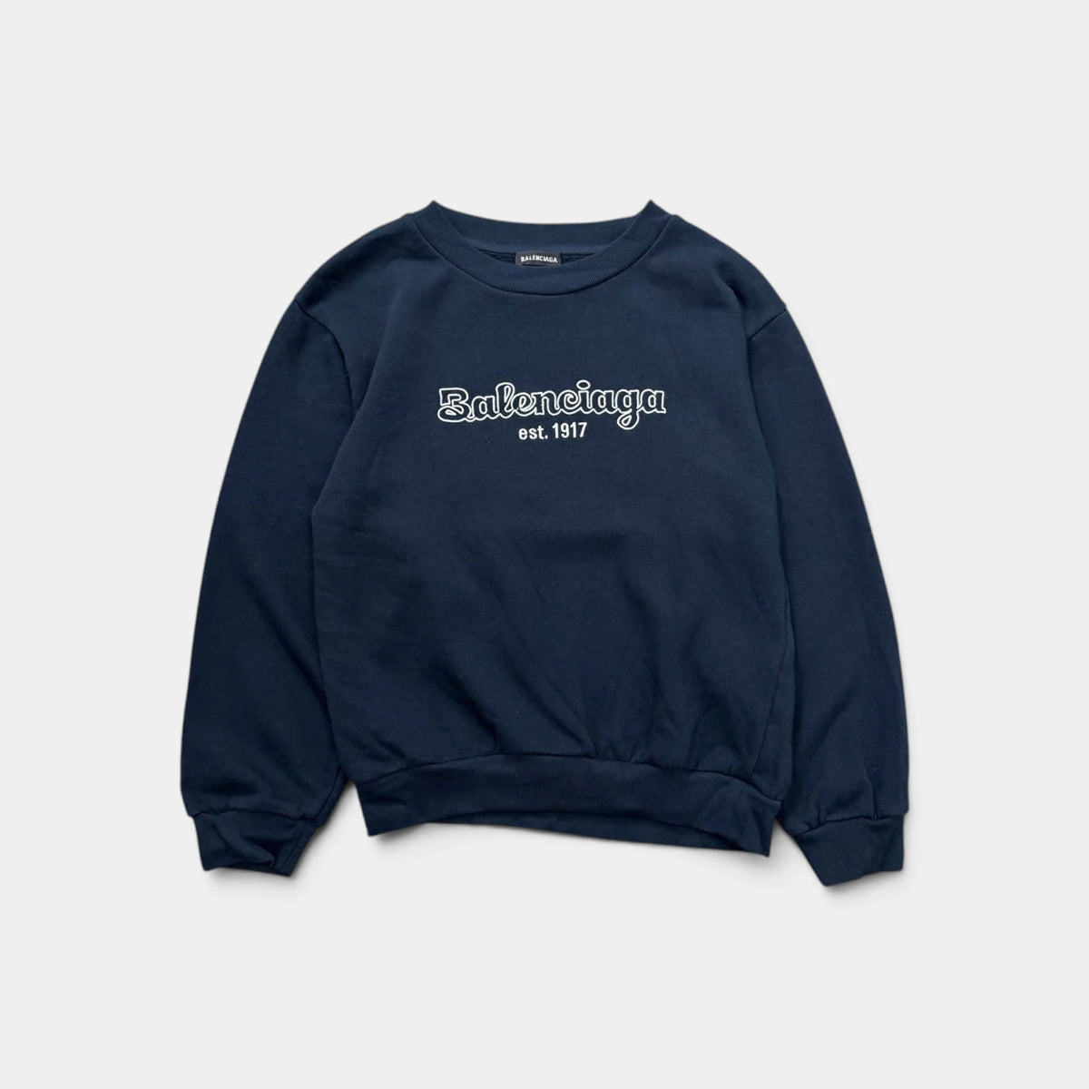 Balenciaga 2023 College Logo Embroidered Navy Crewneck