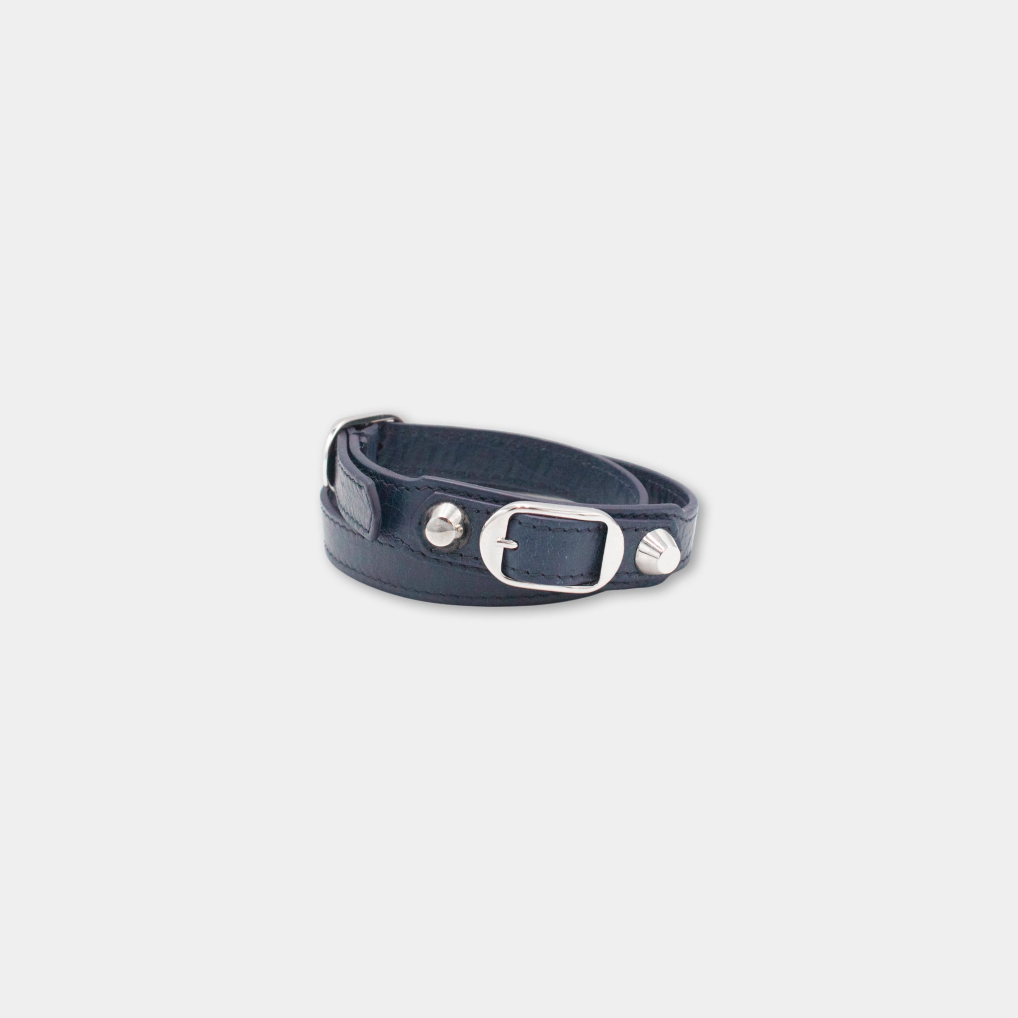 Balenciaga City Navy Studded Leather Bracelet
