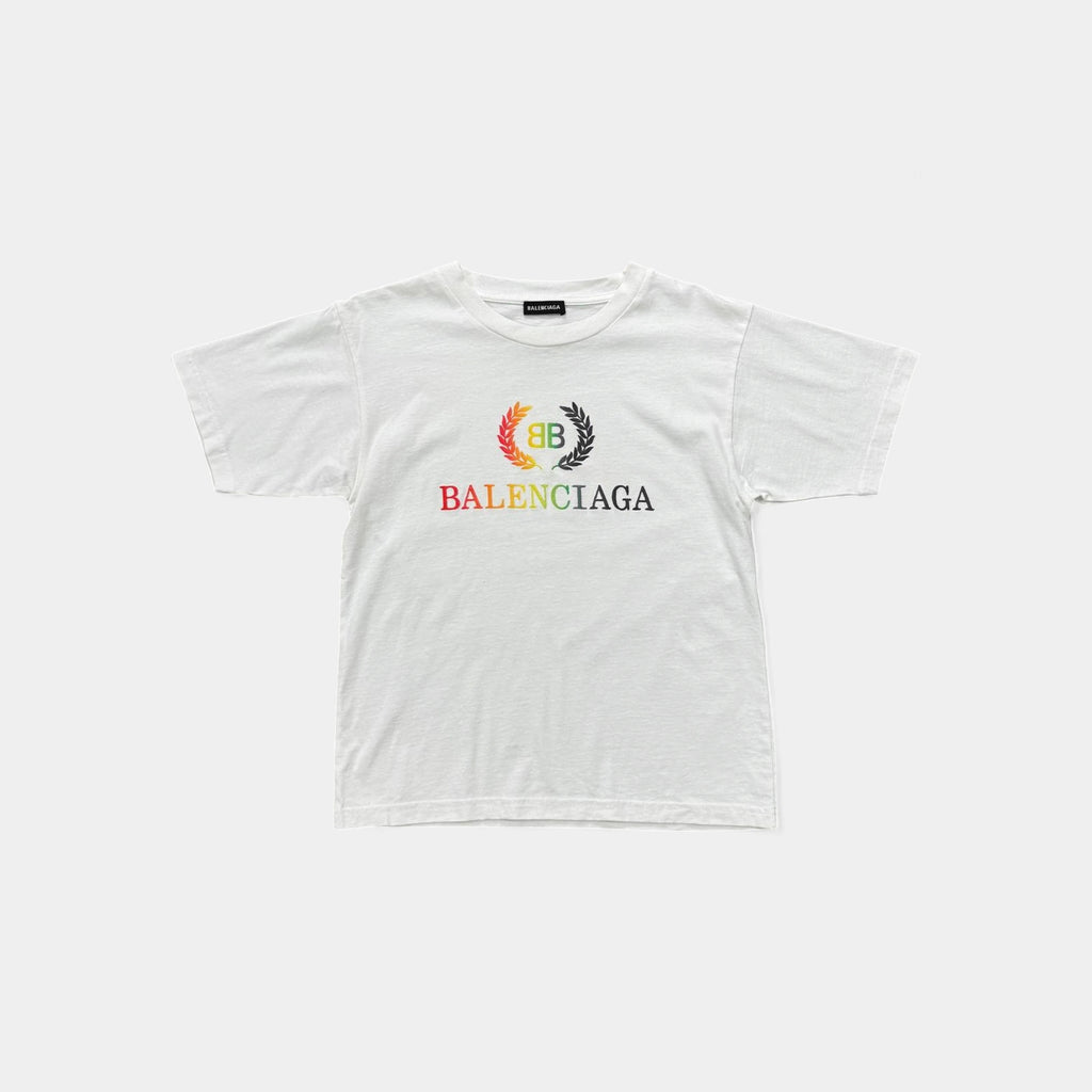 Balenciaga White Rainbow BB Crown Logo T-Shirt