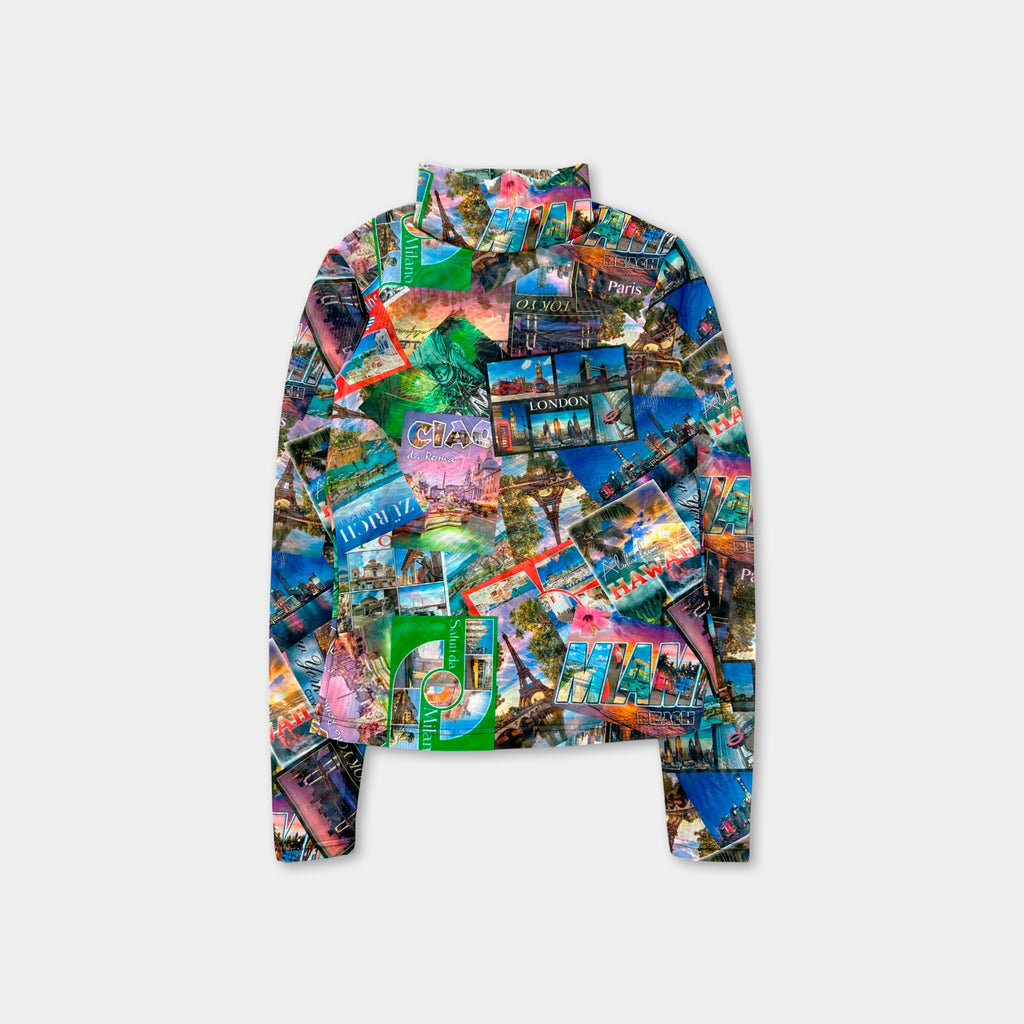 Balenciaga Postcard Print Mesh Long Sleeve