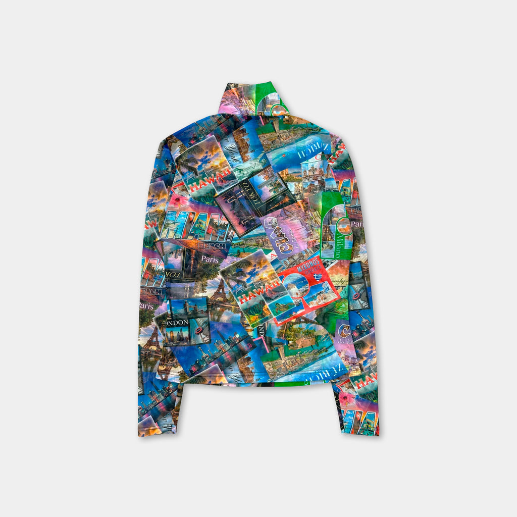 Balenciaga Postcard Print Mesh Long Sleeve