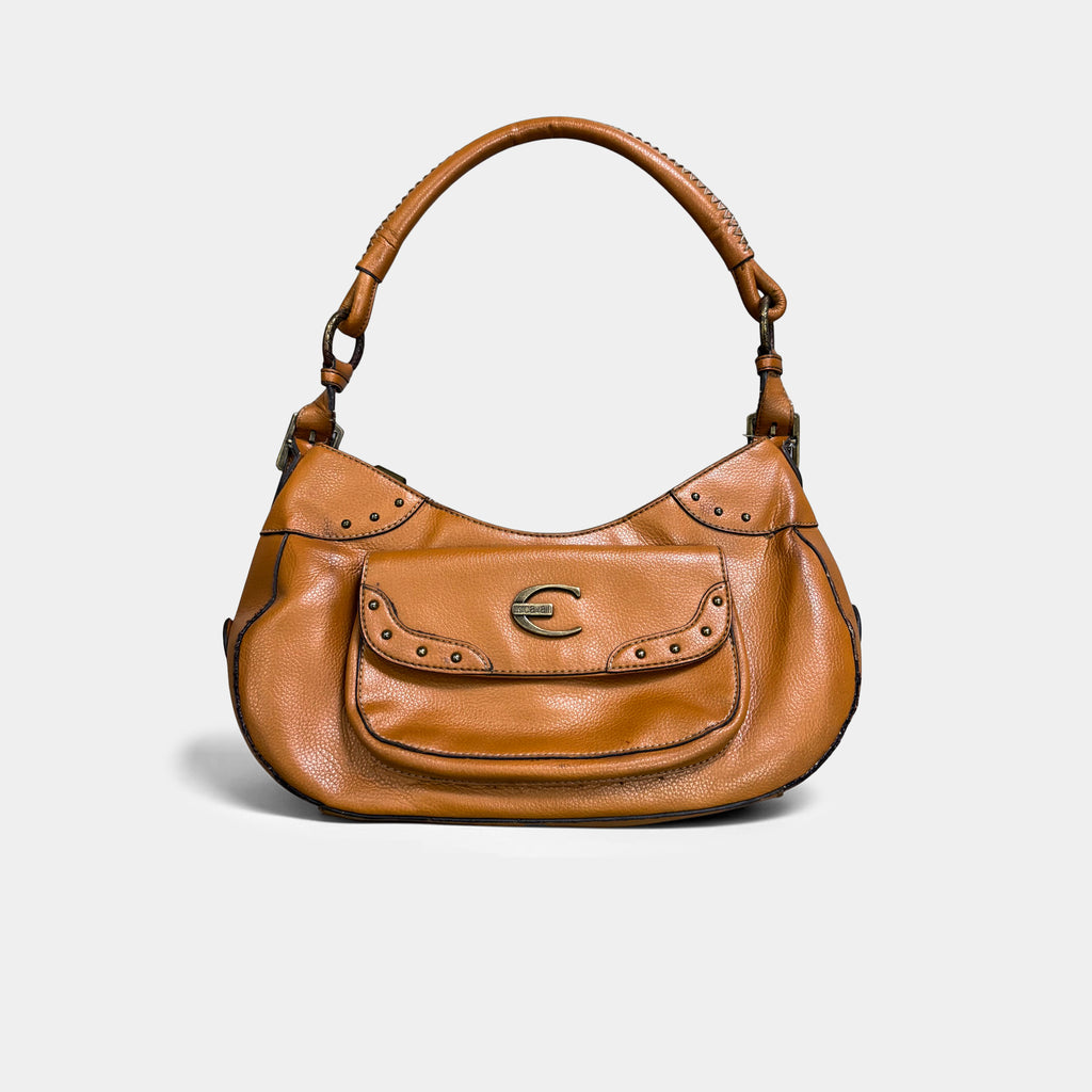 Just Cavalli Vintage Brown Pebbled Leather Hobo Bag