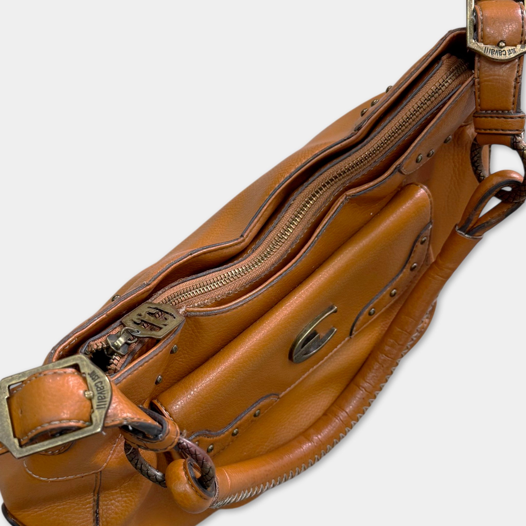 Just Cavalli Vintage Brown Pebbled Leather Hobo Bag
