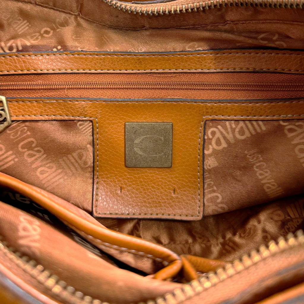 Just Cavalli Vintage Brown Pebbled Leather Hobo Bag