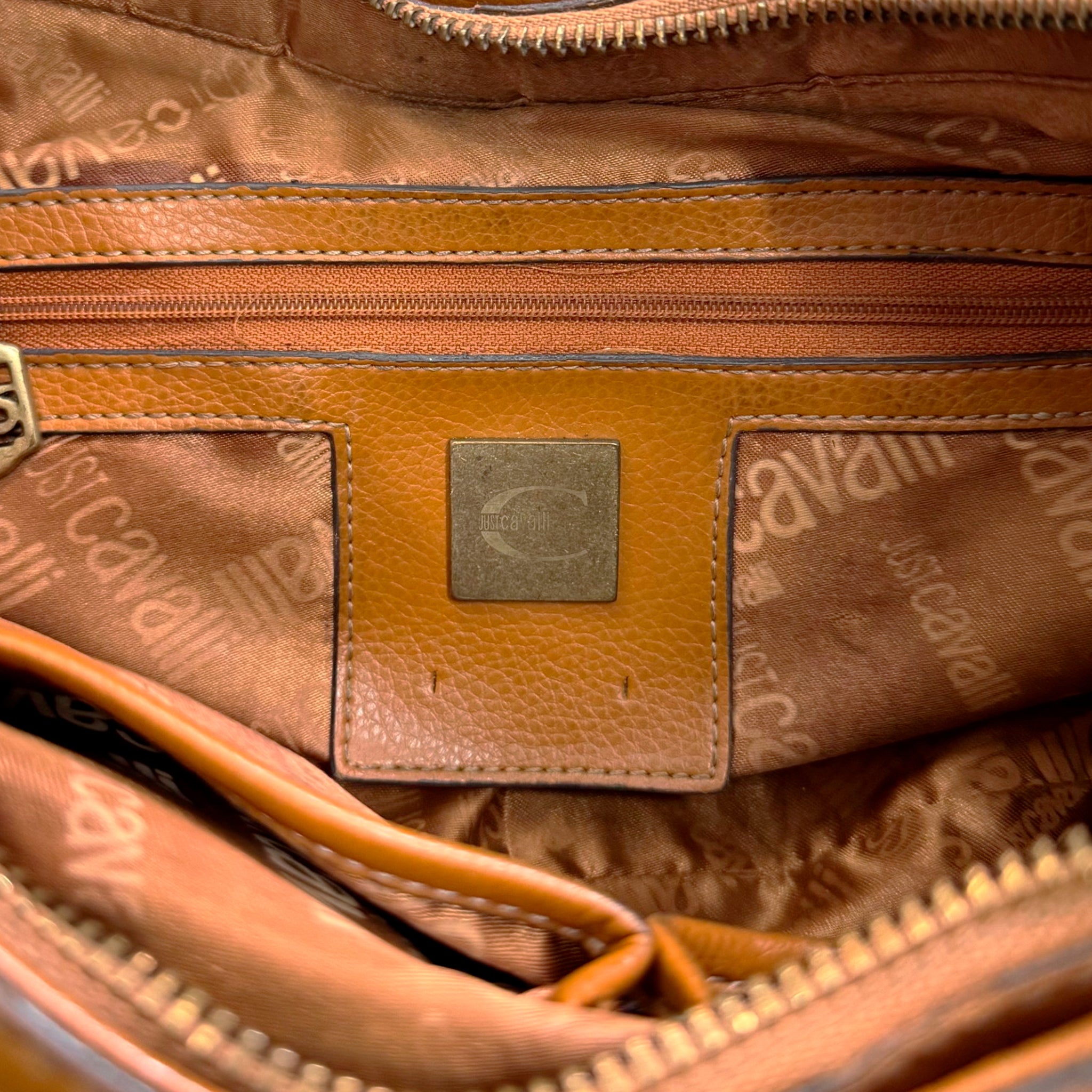 Just Cavalli Vintage Brown Pebbled Leather Hobo Bag