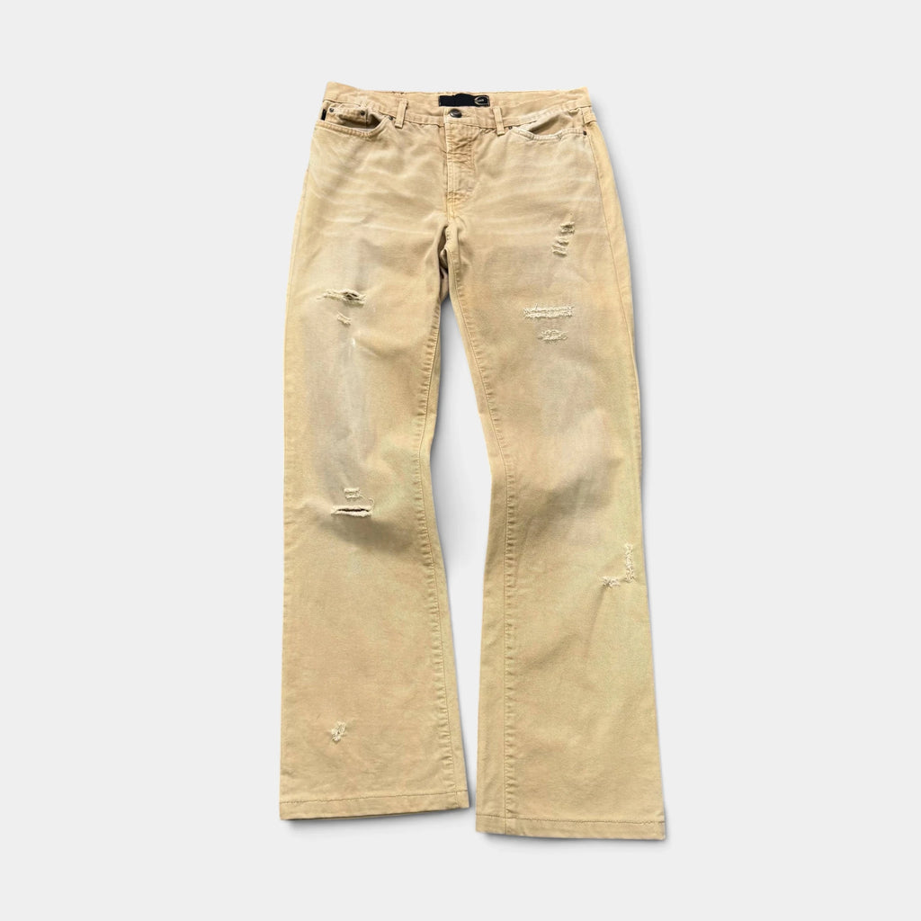 Just Cavalli Vintage Beige Slightly Flared Distressed Pants