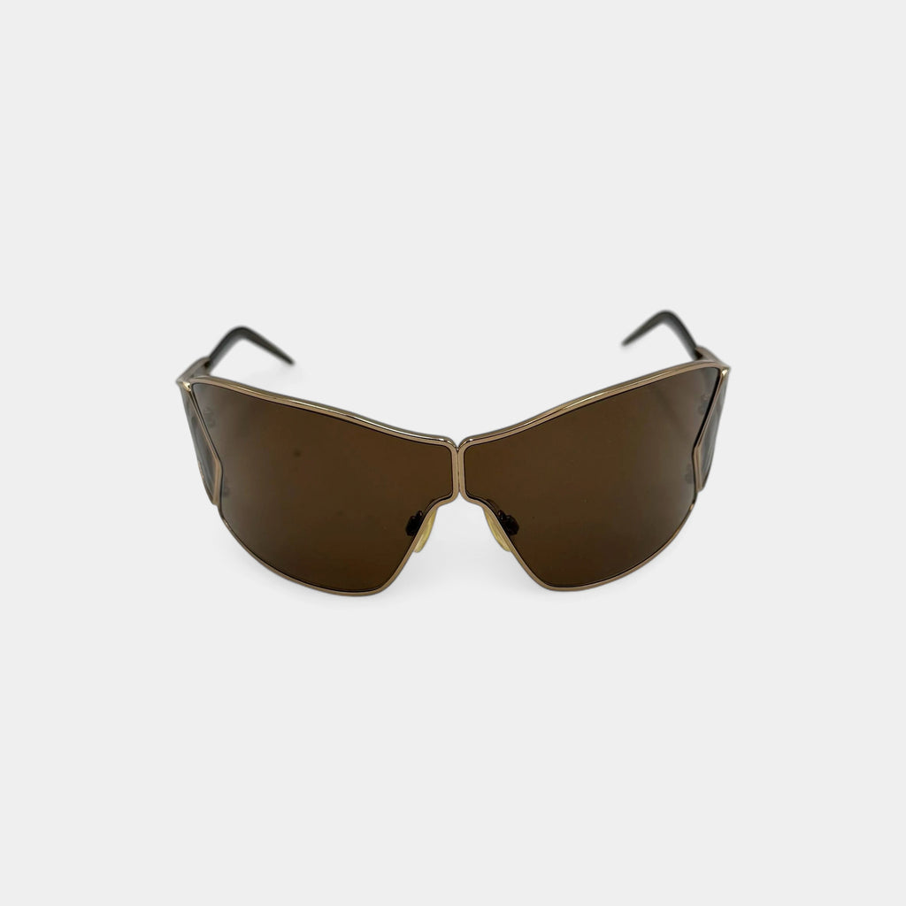 Roberto Cavalli 2000s Tiger Print Gold Shield Sunglasses