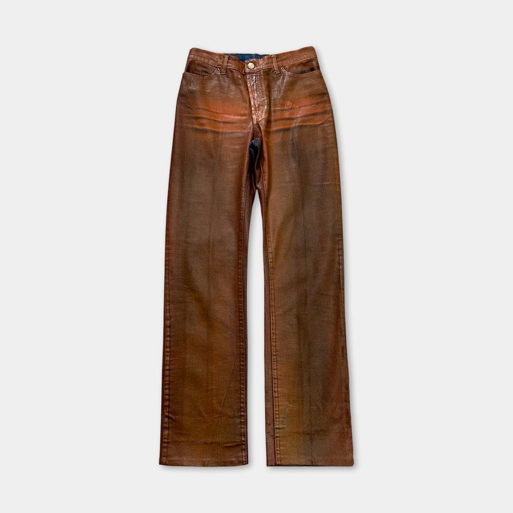 Just Cavalli Brown Waxed on Denim Pants