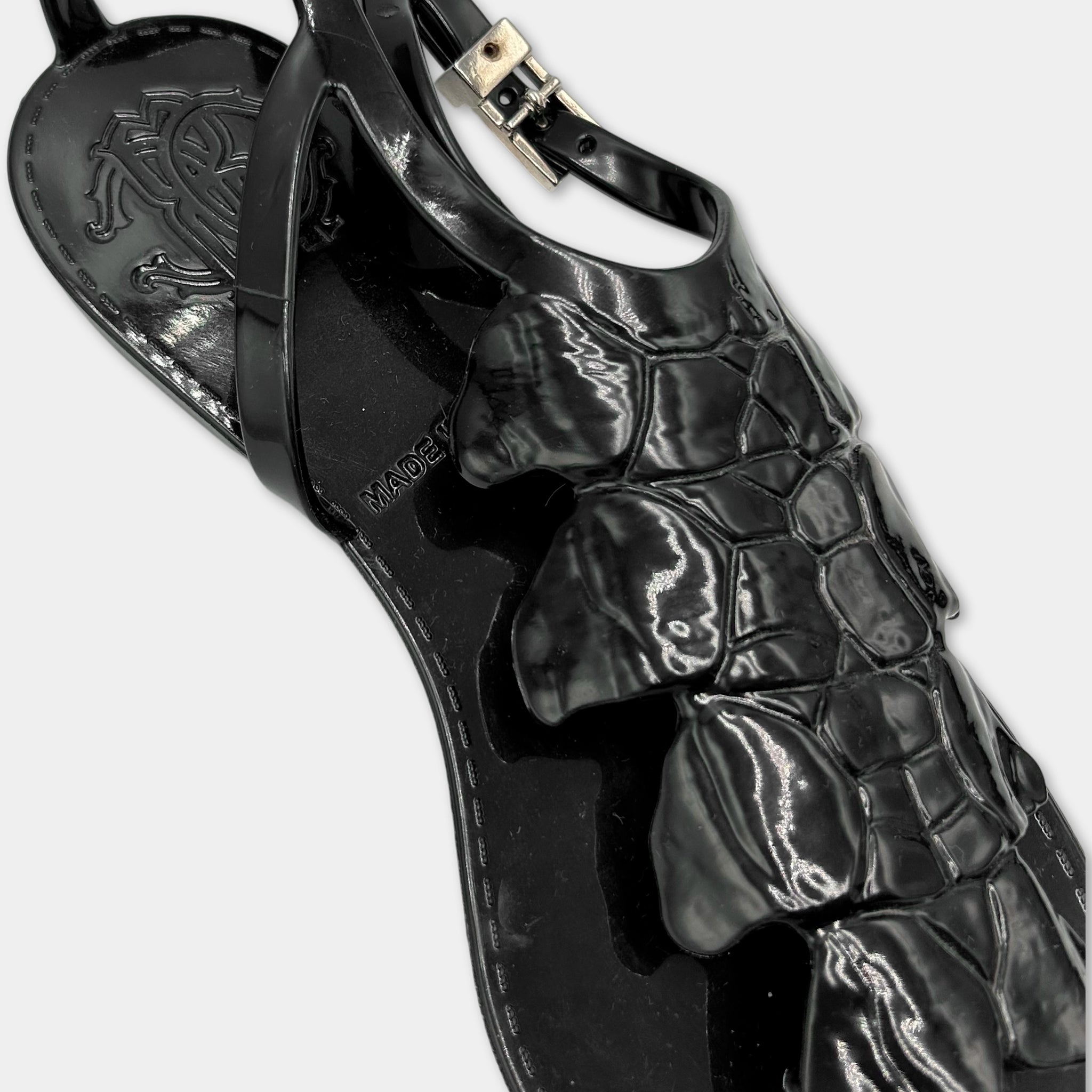 Just Cavalli Black Crocodile Texture Sandals