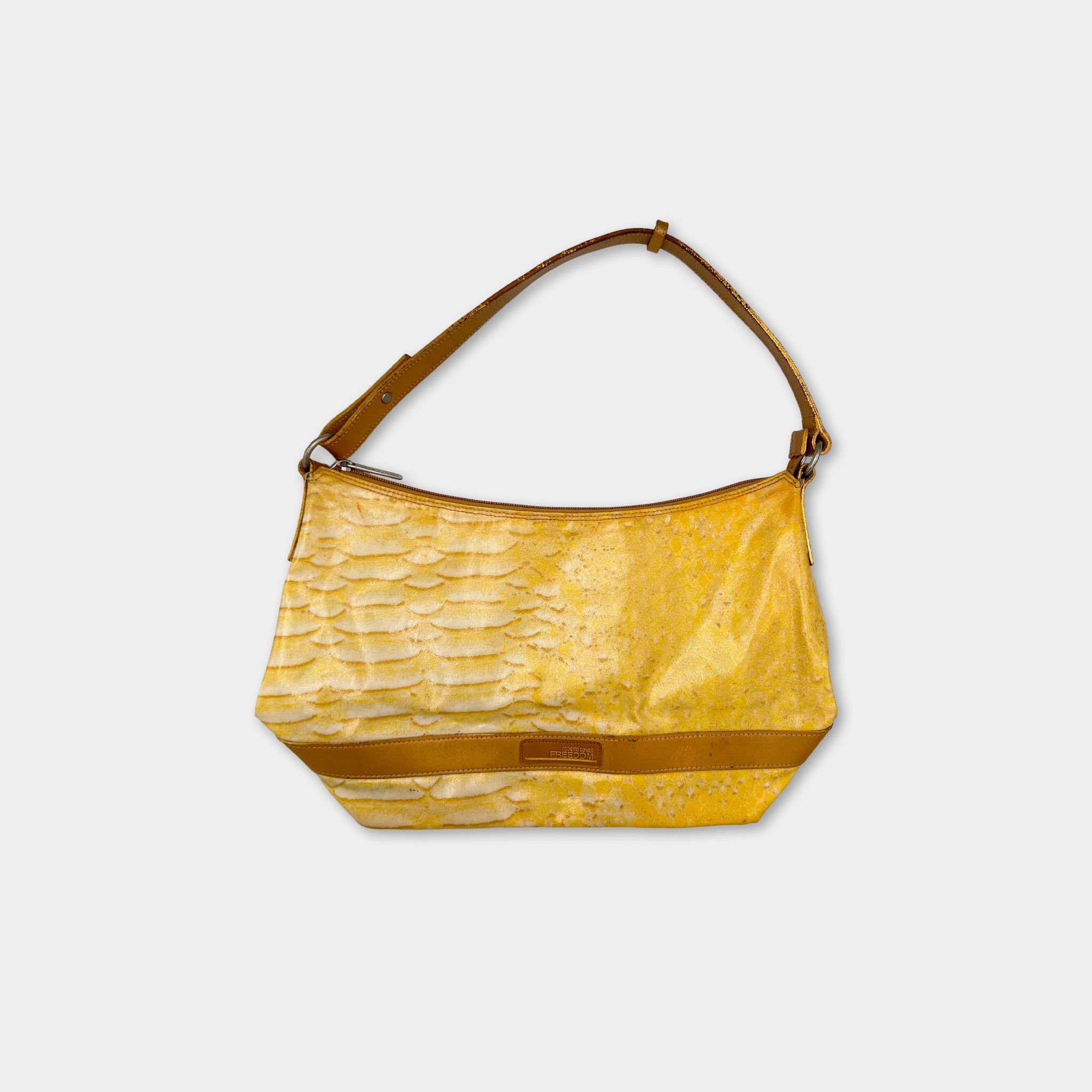 Roberto Cavalli "Freedom" Yellow Snake Print Shoulder Bag