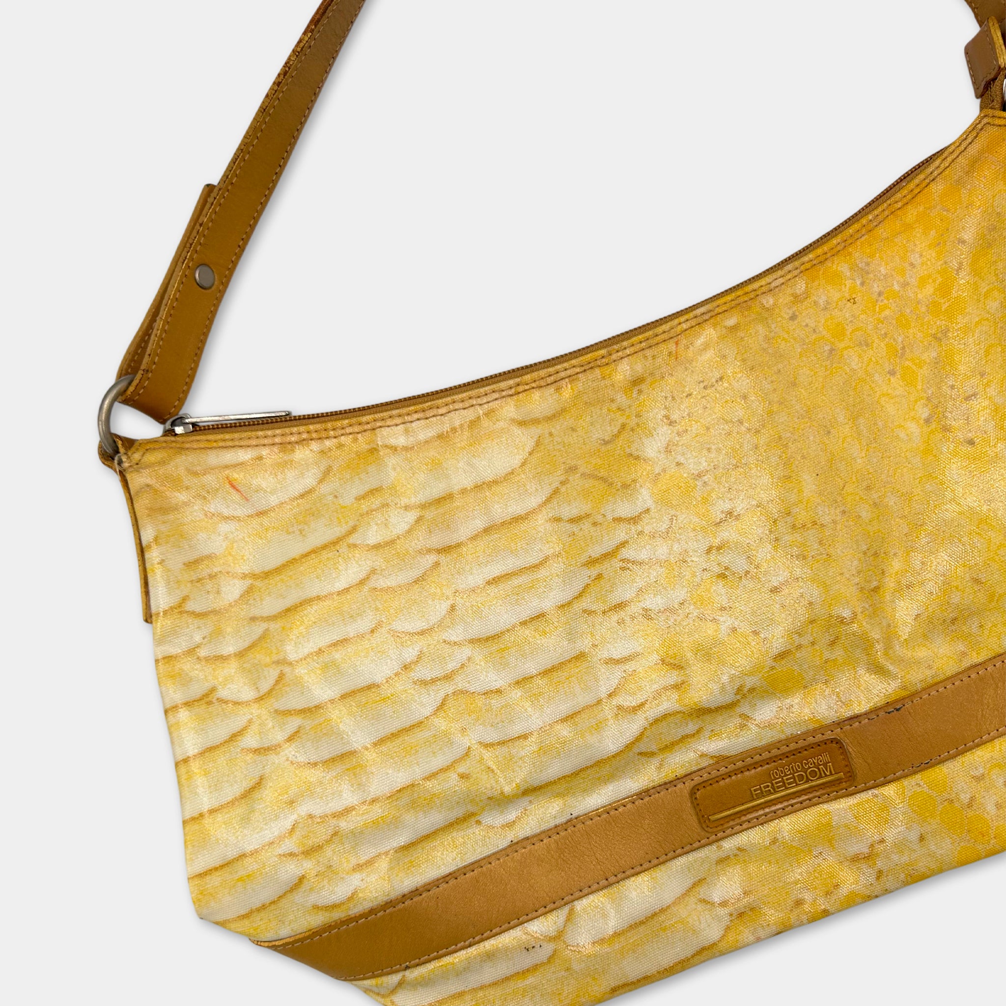Roberto Cavalli "Freedom" Yellow Snake Print Shoulder Bag