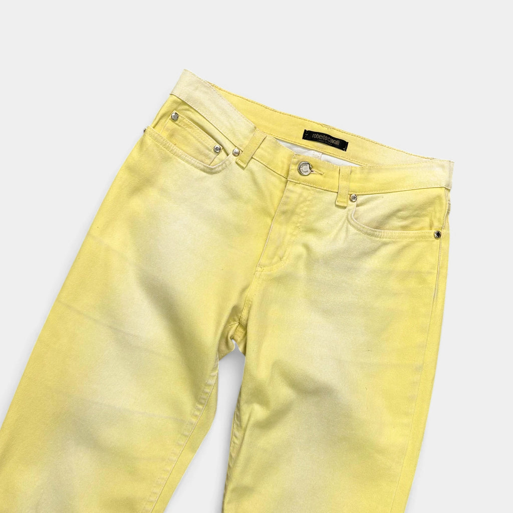 Roberto Cavalli Acid Sunburst Yellow Faded Flare Jeans