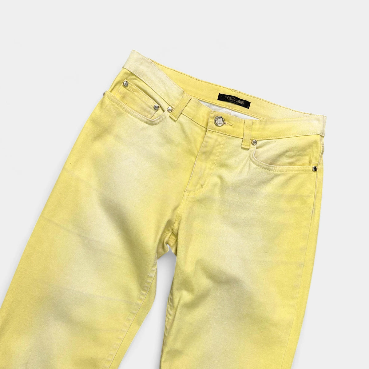 Roberto Cavalli Acid Sunburst Yellow Faded Flare Jeans