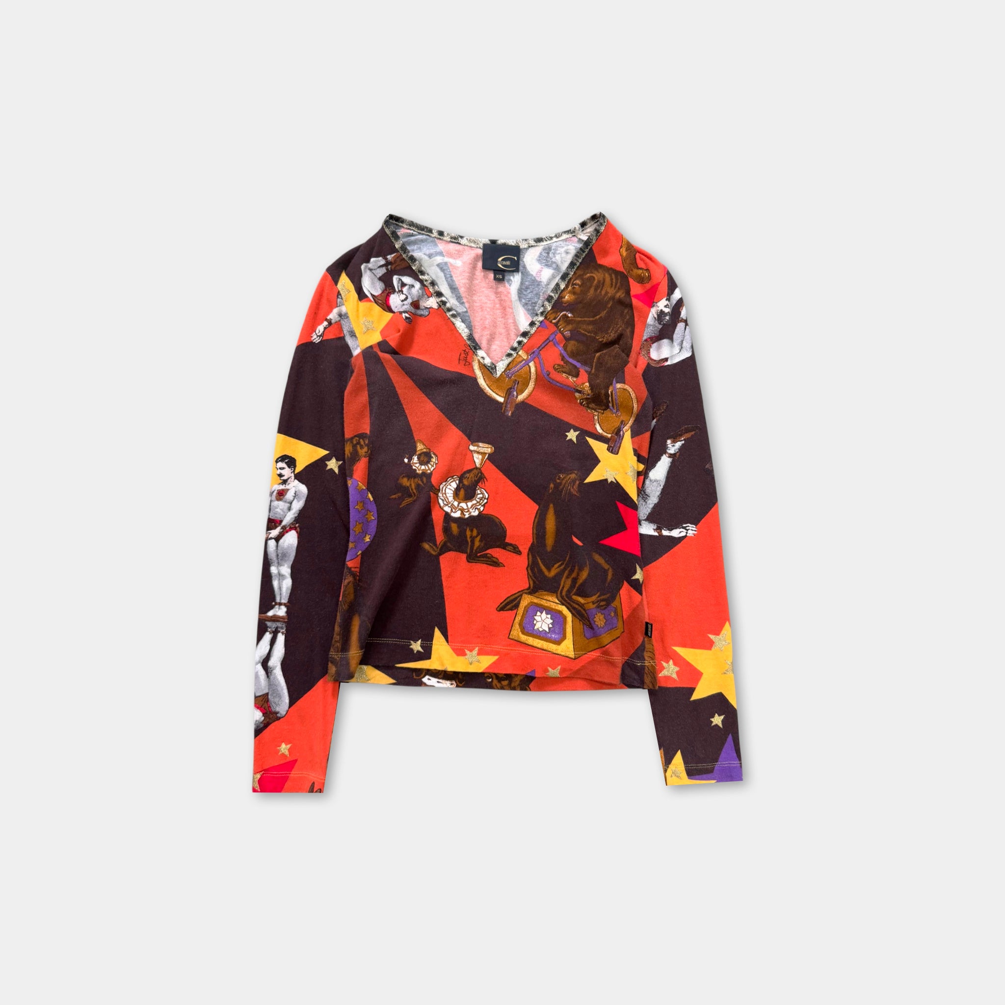Just Cavalli Circus Print V-Neck Longsleeve