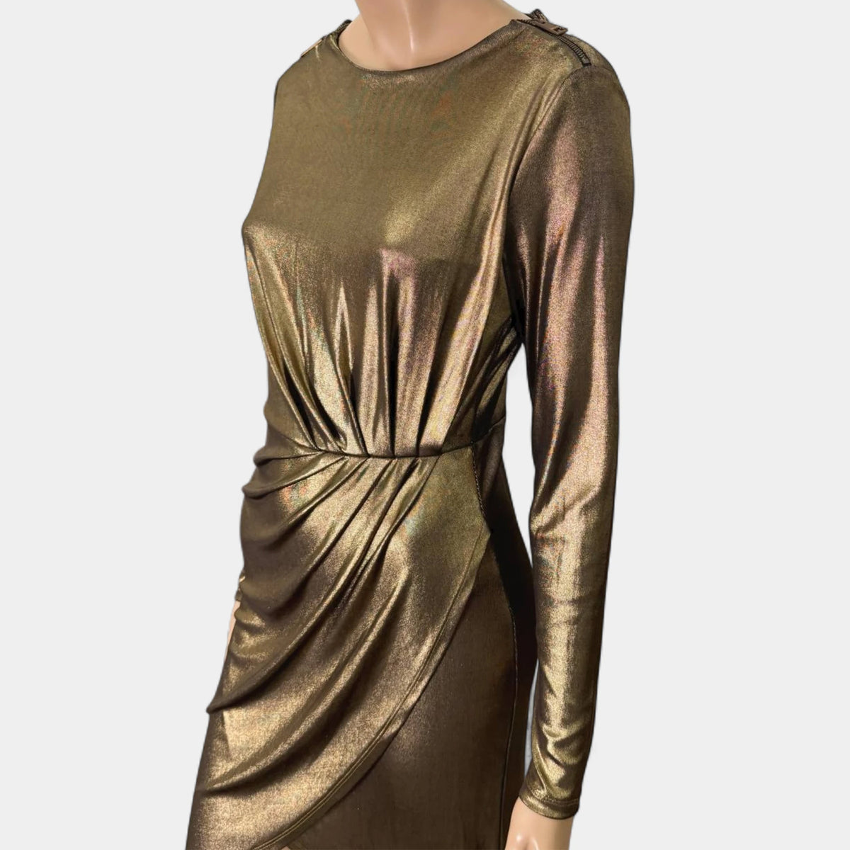 Just Cavalli Gold Metallic Drape Fitted Mini Dress