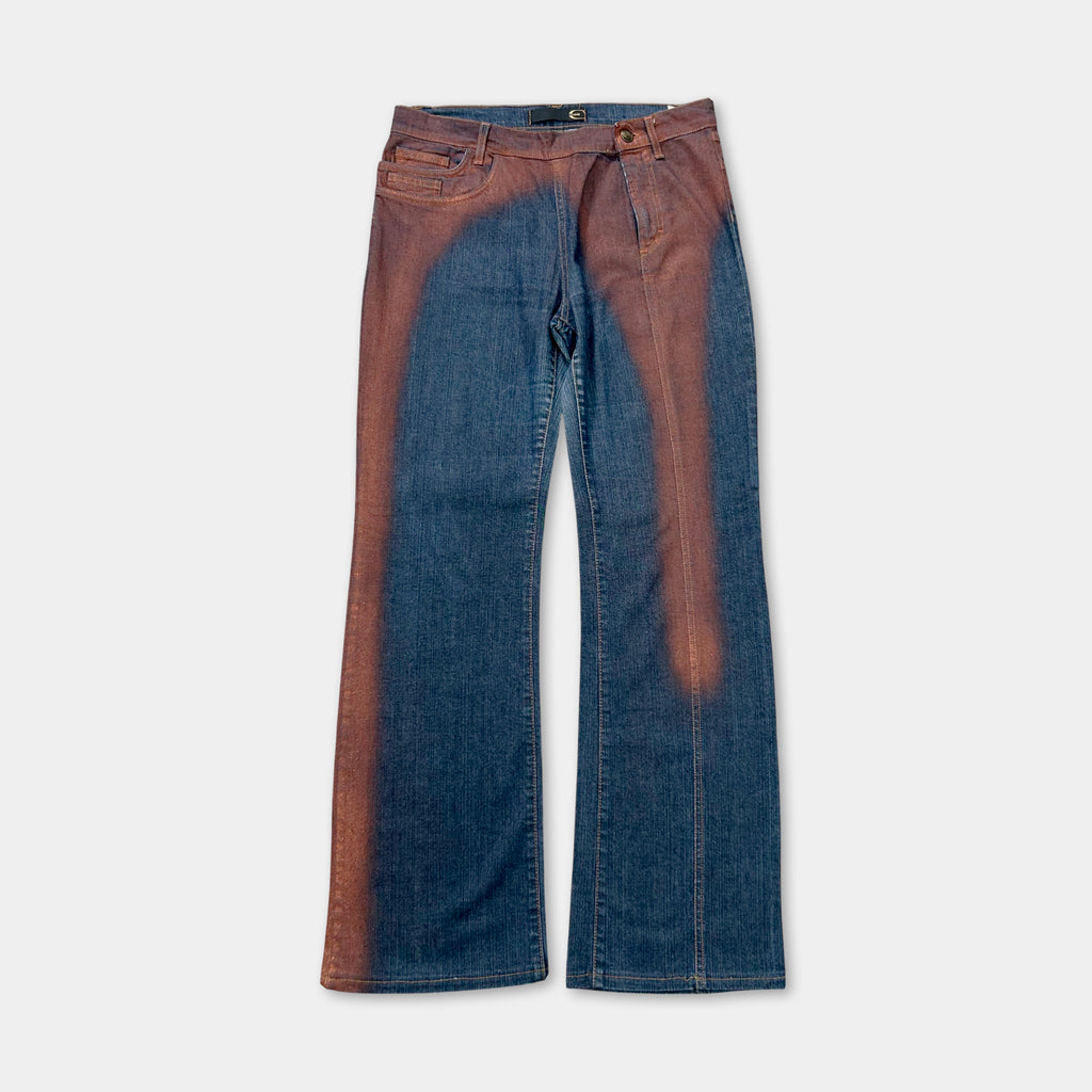 Just Cavalli 2000's Asymmetrical "Blood Stain" Blue Jeans