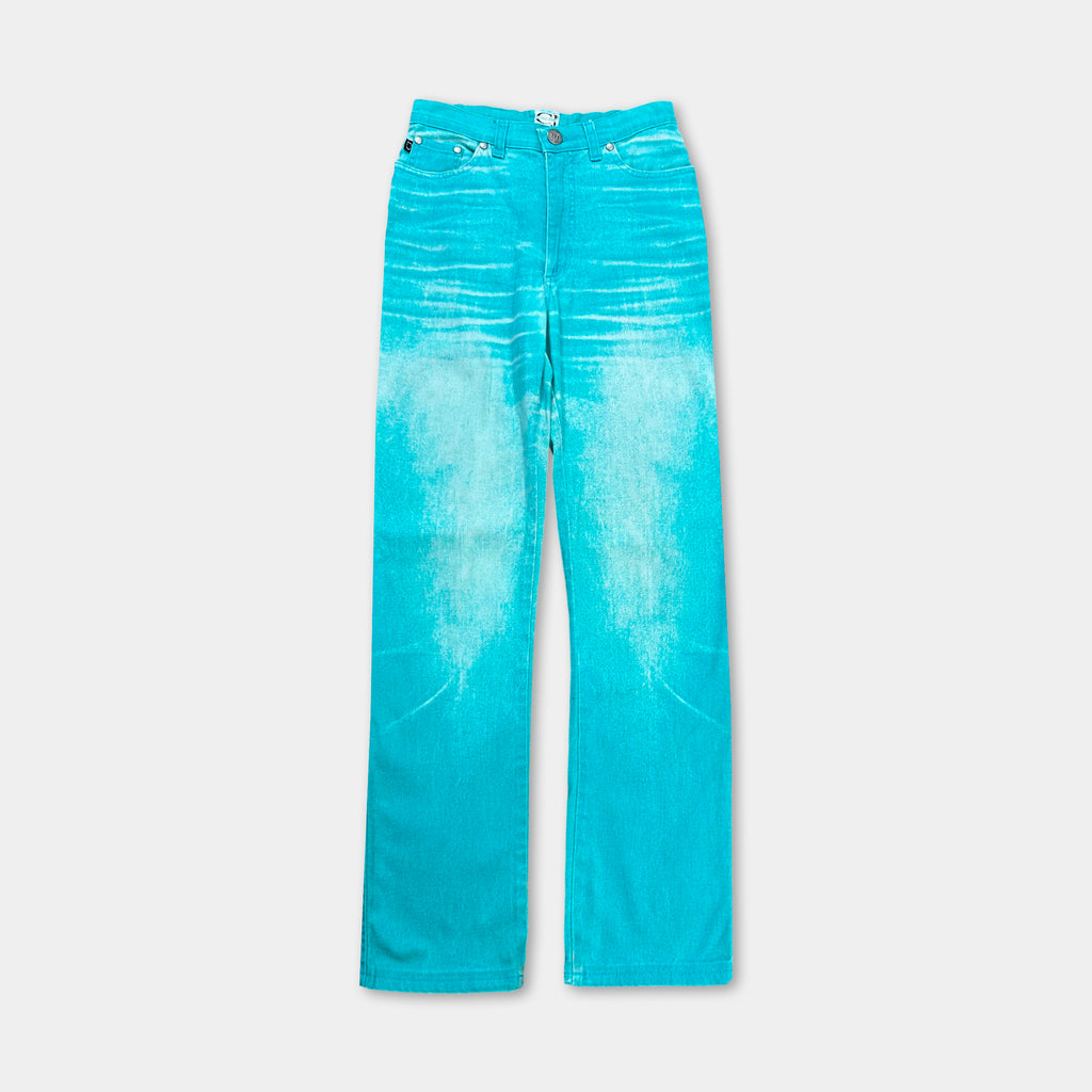 Cavalli Jeans 2000's Turquoise Printed Effect Denim Pants