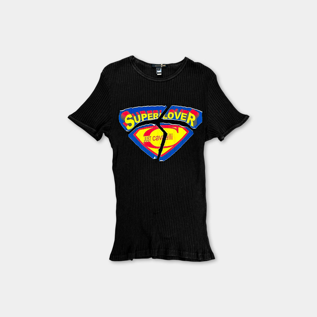 Just Cavalli Superlover Black Ribbed T-Shirt