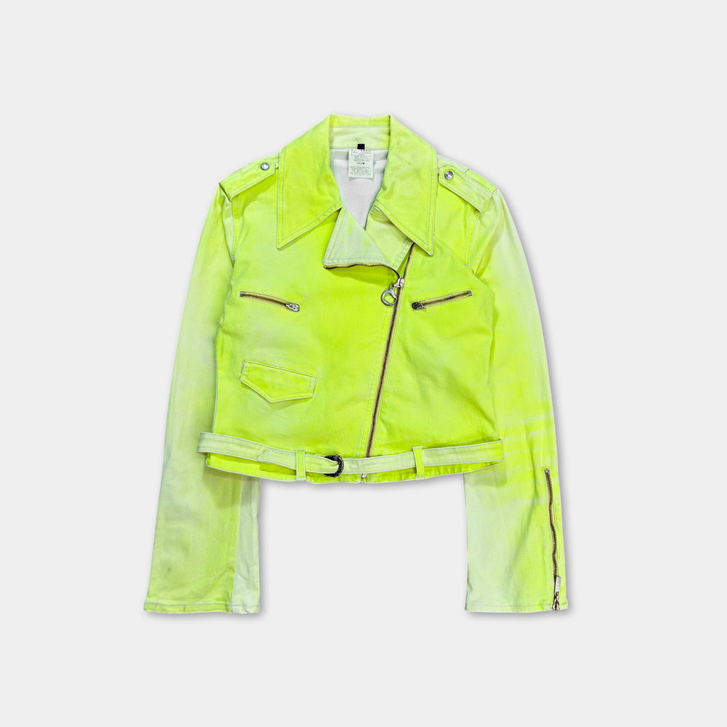 Just Cavalli 2000's Neon Yellow Denim Biker Jacket