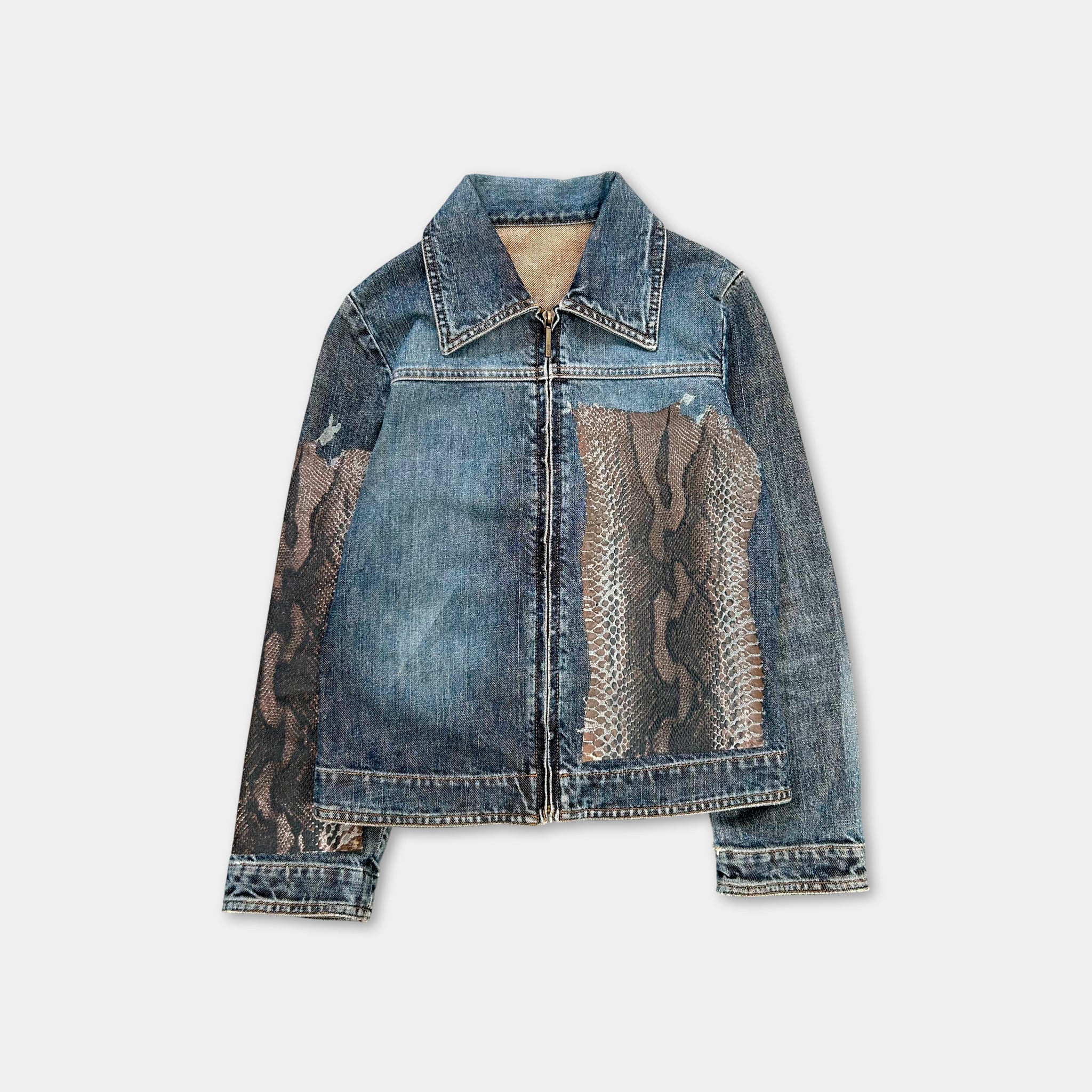 Just Cavalli Snake Skin Patch Denim Jacket