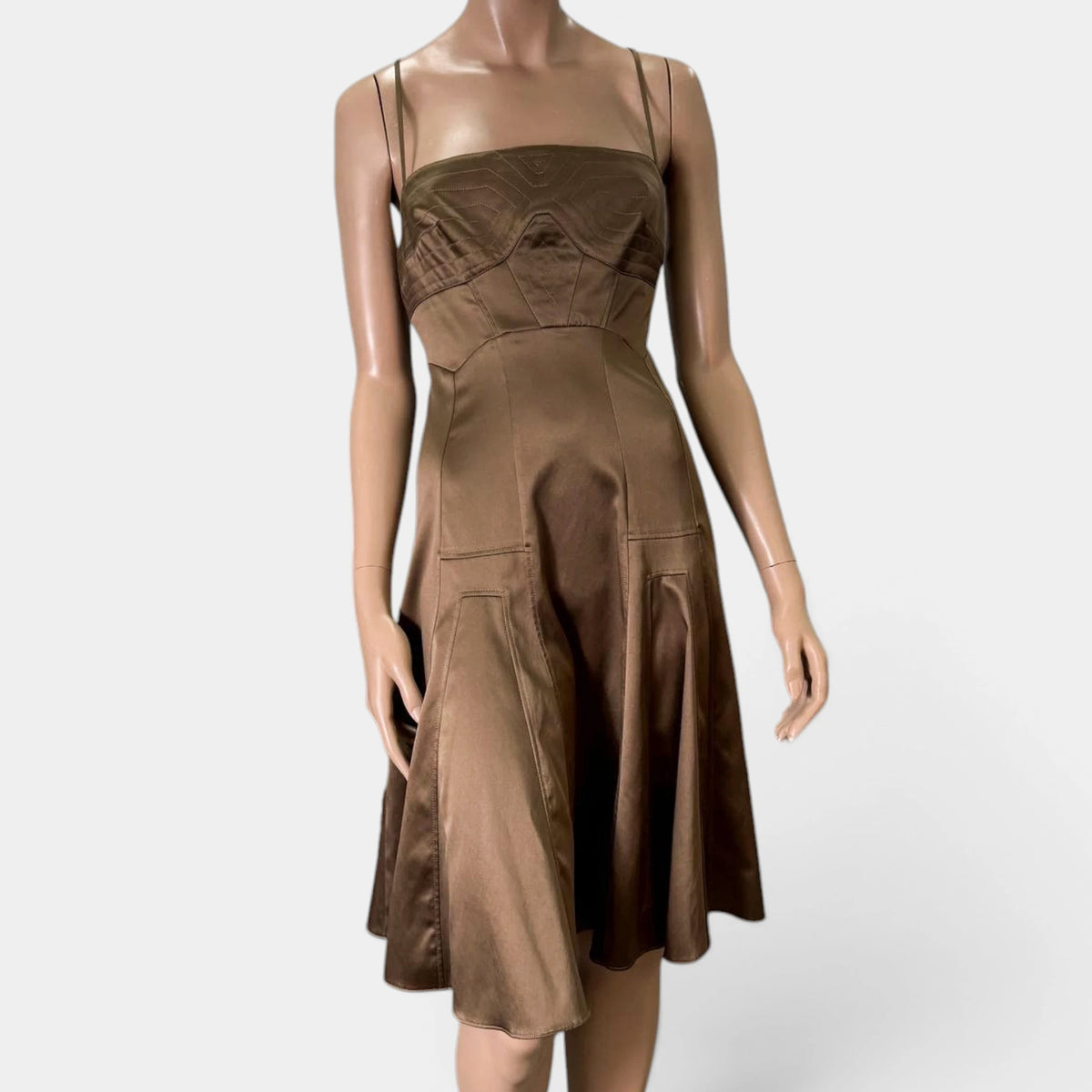 Just Cavalli Bronze Satin Corset Bustier Ring Dress