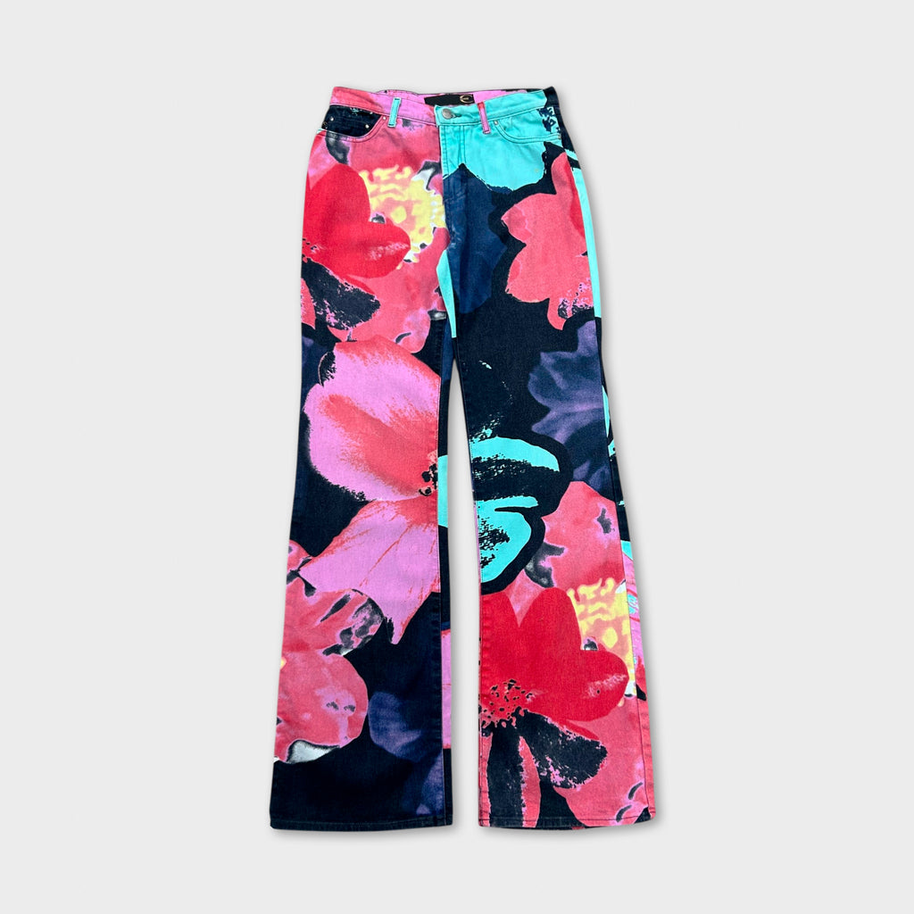 Just Cavalli 2000s Floral Multicolor Flared Denim Pants