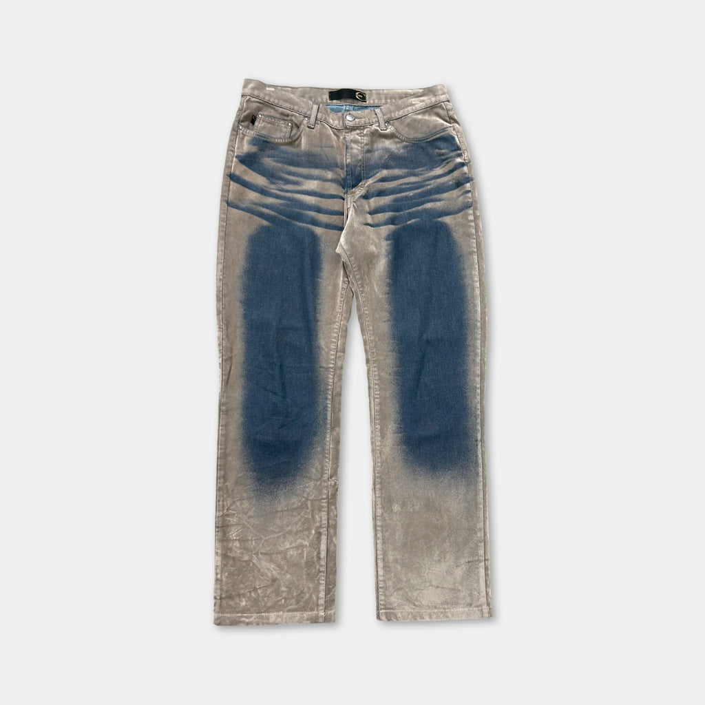 Just Cavalli Suede Beige and Blue Straight Leg Pants