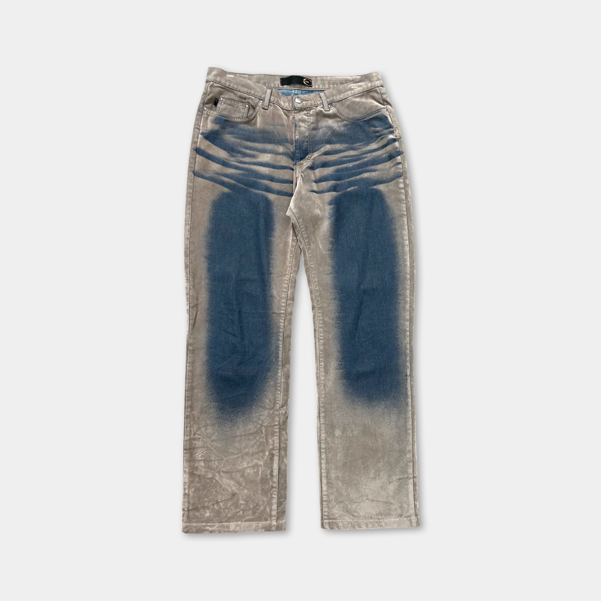 Just Cavalli Suede Beige and Blue Straight Leg Pants