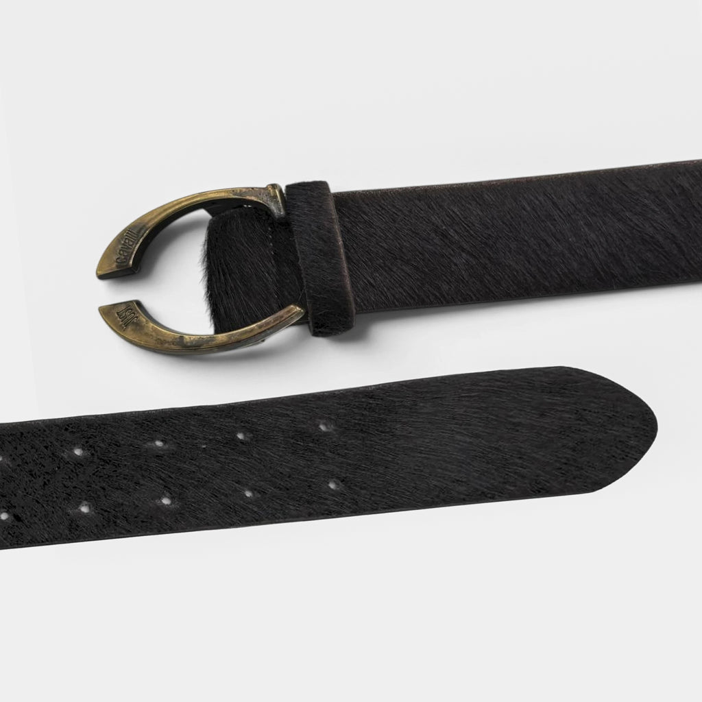 Just Cavalli 2000s Pony Hair Logo Buckle Belt Brown