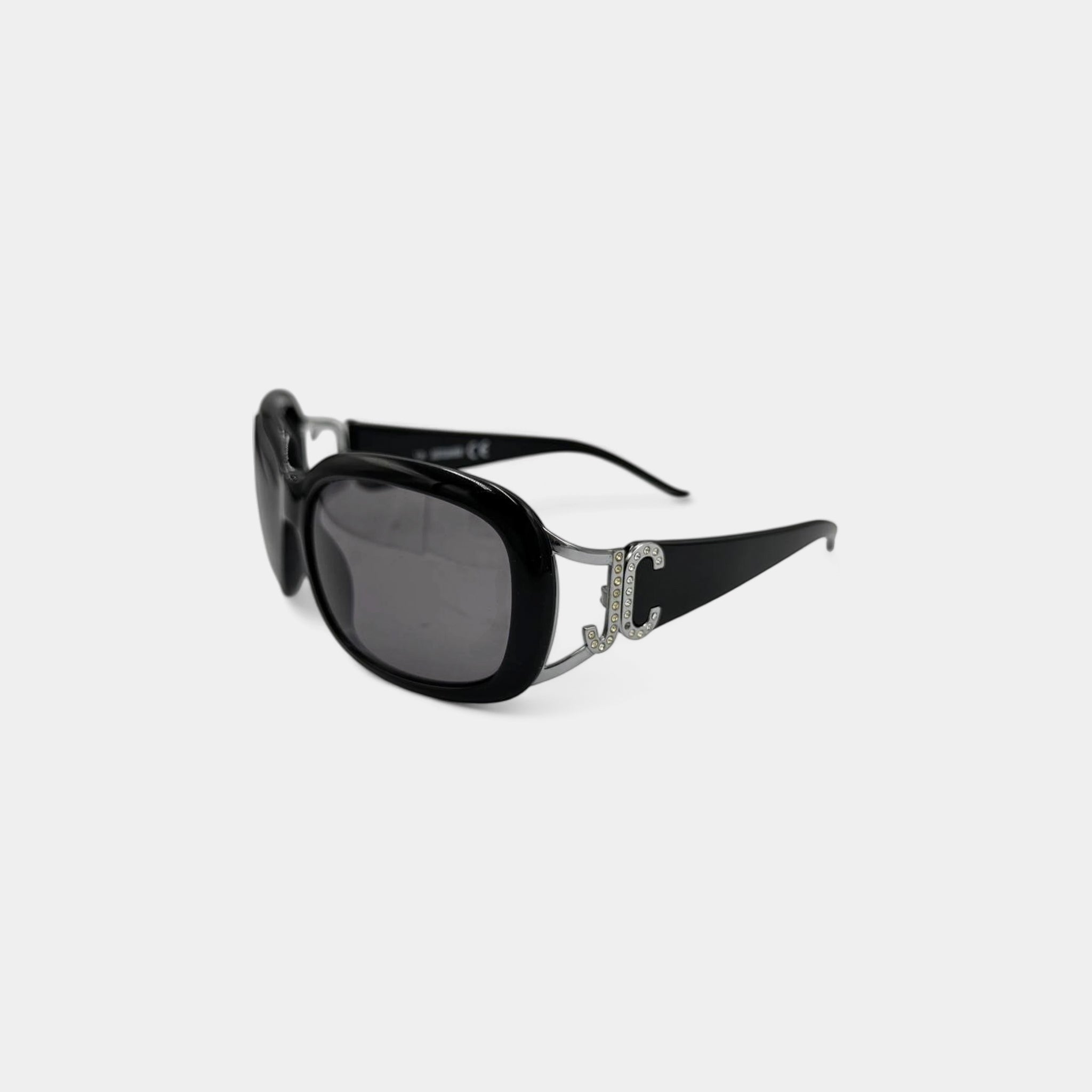 Just Cavalli 2000s Round Black Frame Sunglasses with Rhinestone Logo