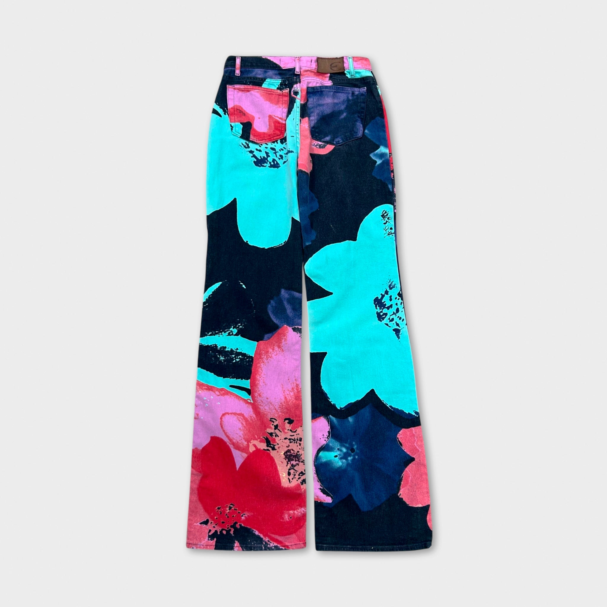 Just Cavalli 2000s Floral Multicolor Flared Denim Pants