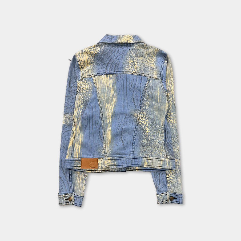 Just Cavalli Yellow Blue Snakeskin Print Trucker Jacket
