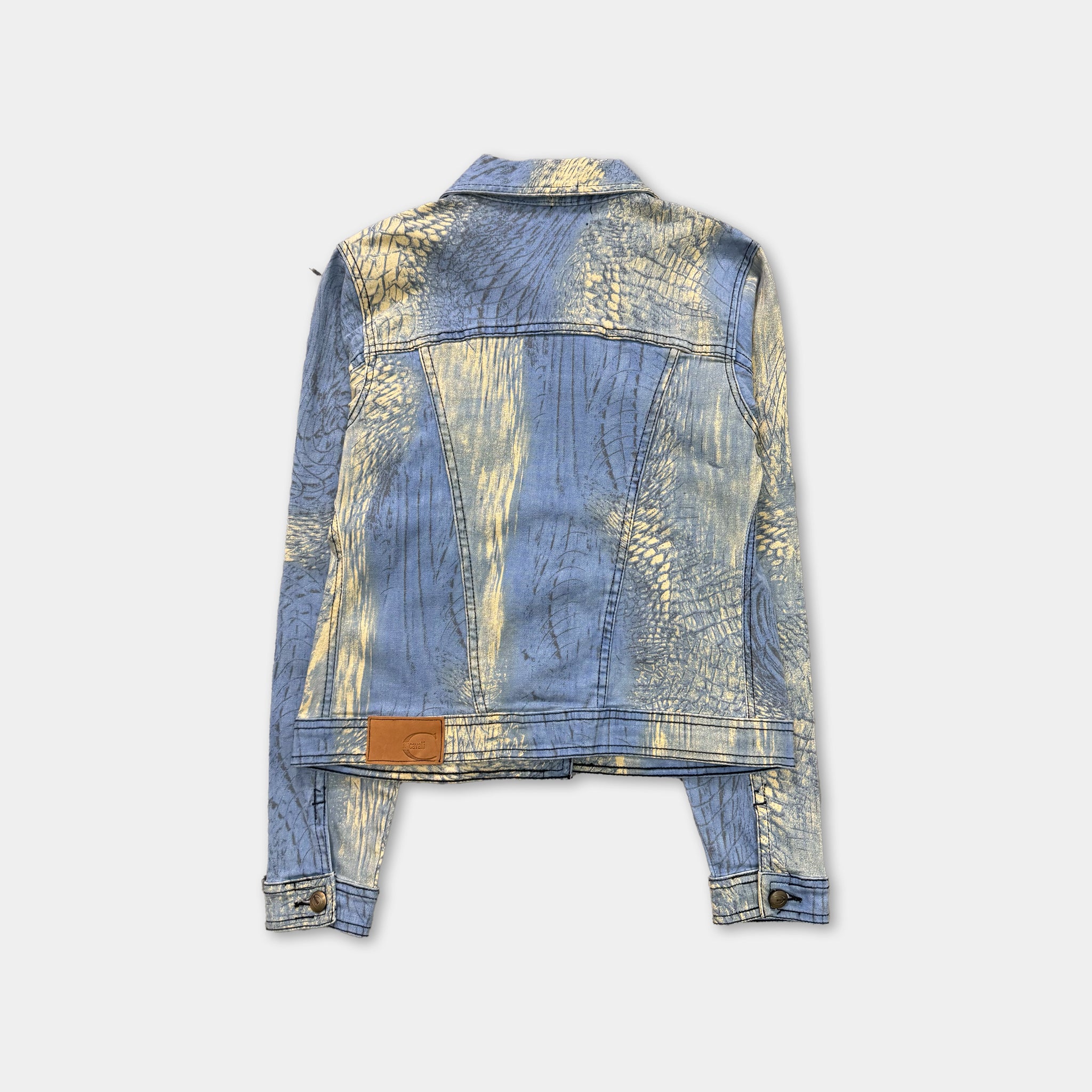 Just Cavalli Yellow Blue Snakeskin Print Trucker Jacket