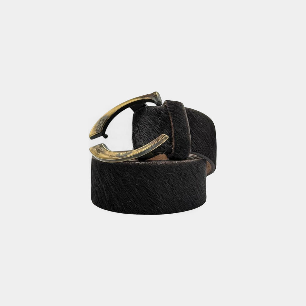 Just Cavalli 2000s Pony Hair Logo Buckle Belt Brown