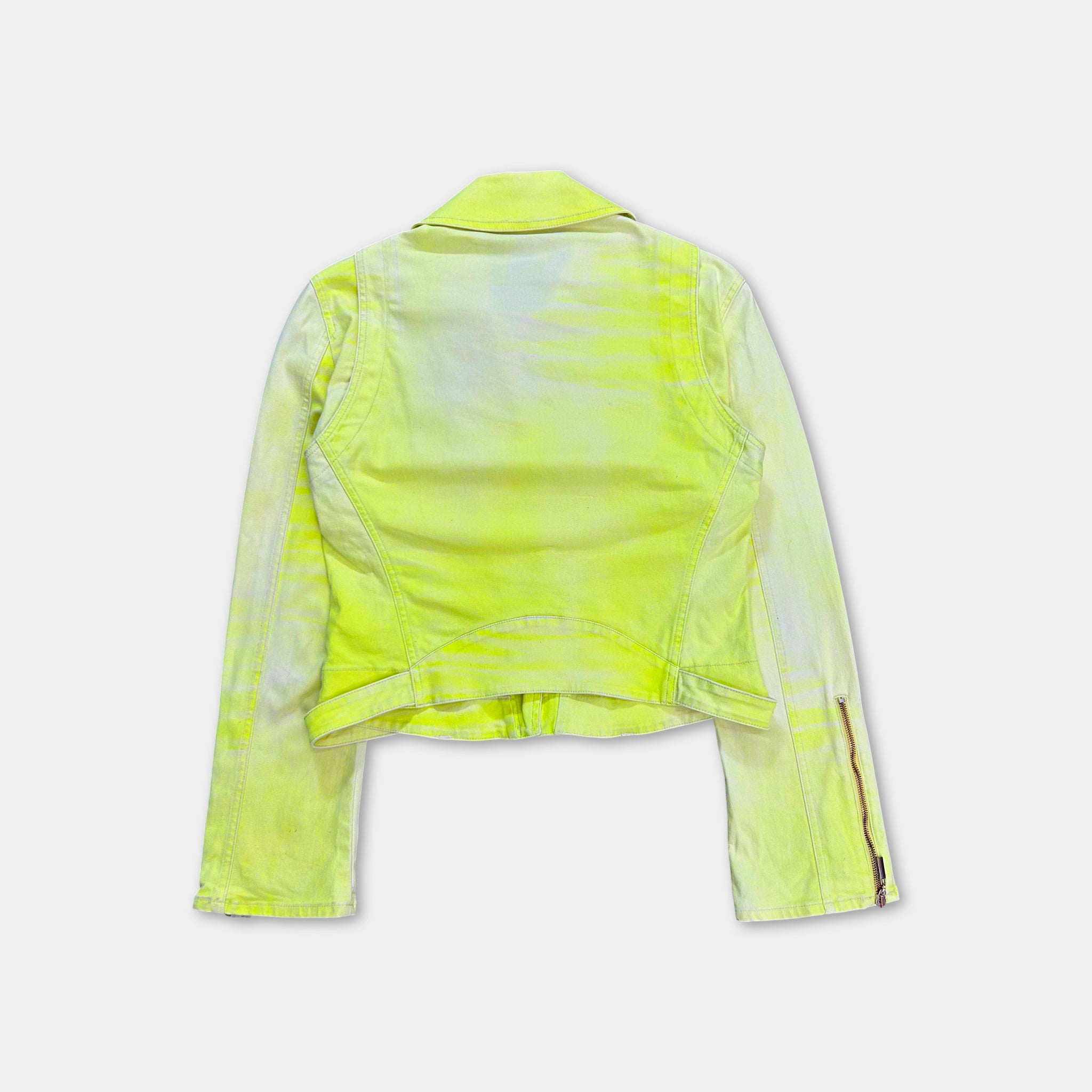 Just Cavalli 2000's Neon Yellow Denim Biker Jacket