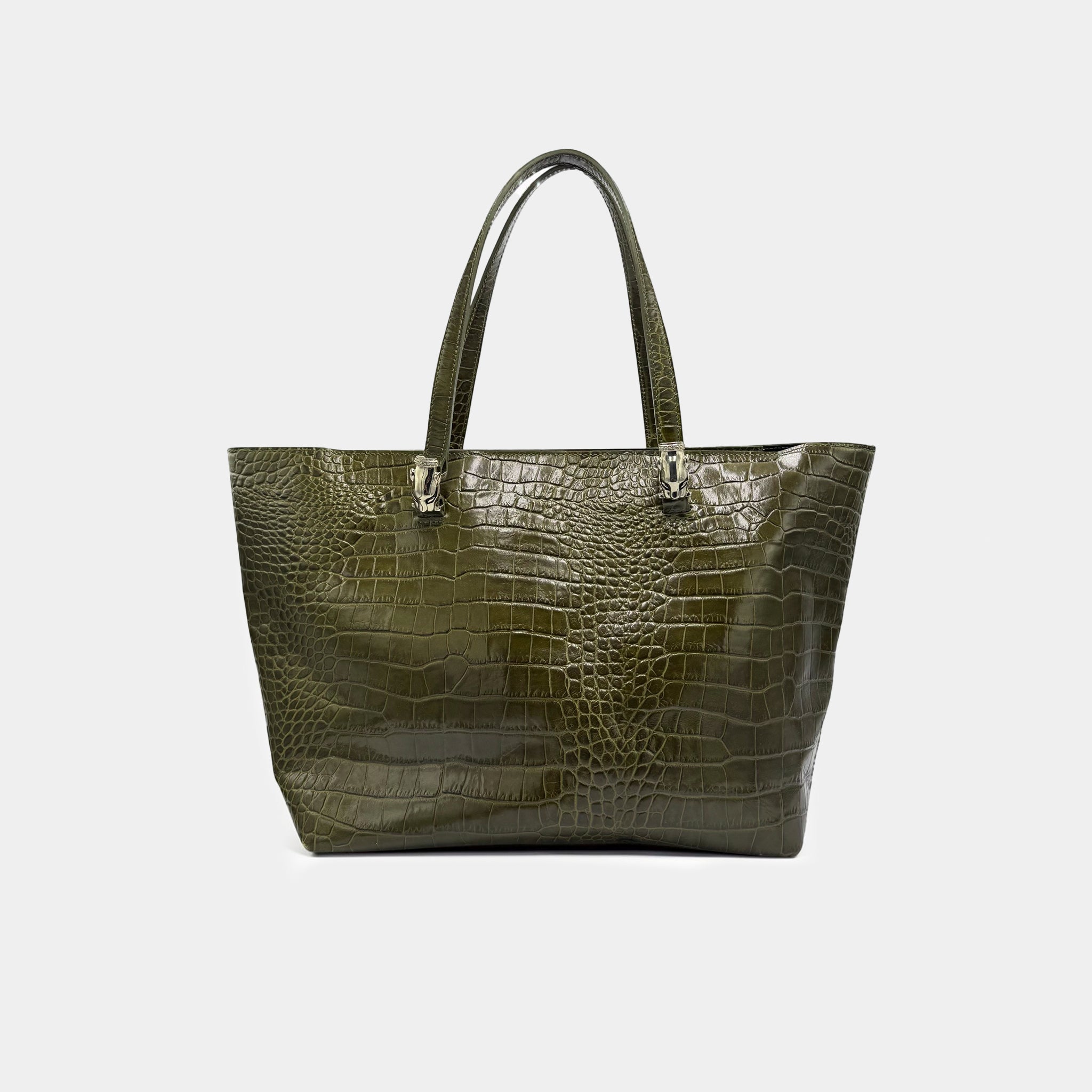 Cavalli Class Green Crocodile Embossed Leather Tote Bag