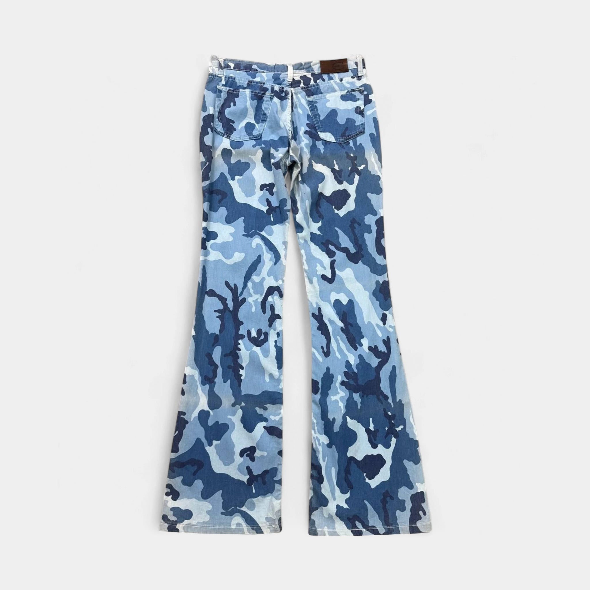 Just Cavalli 2000s Blue Camouflage Flared Denim Jeans