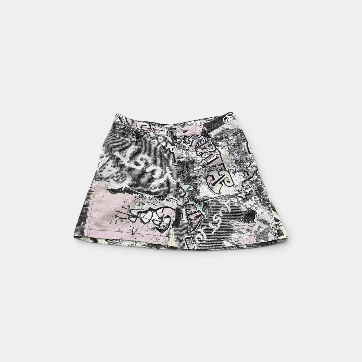 Just Cavalli 2000s Graffiti Print Denim Mini Skirt