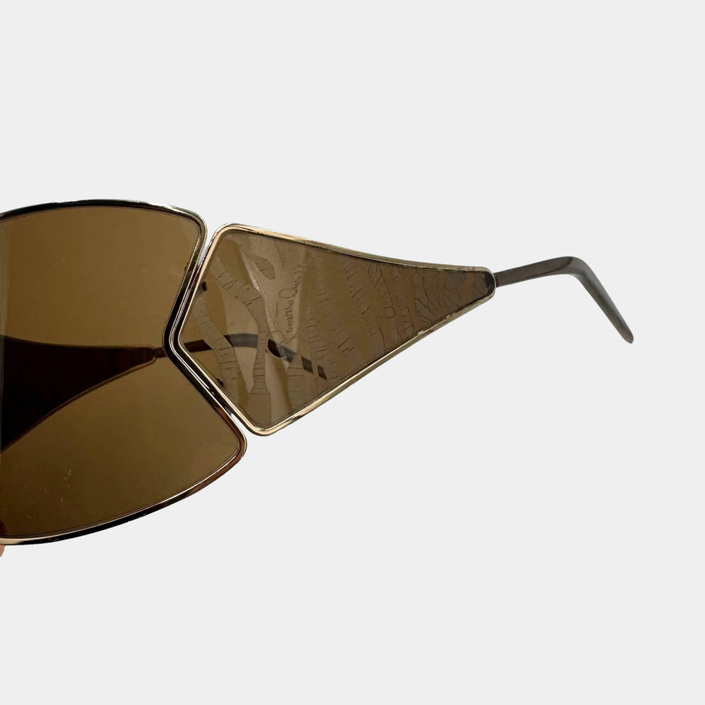 Roberto Cavalli 2000s Tiger Print Gold Shield Sunglasses