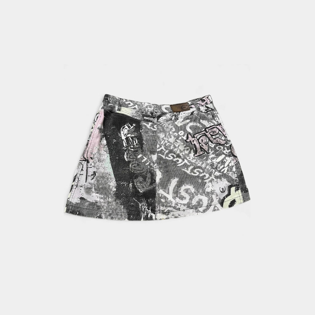 Just Cavalli 2000s Graffiti Print Denim Mini Skirt