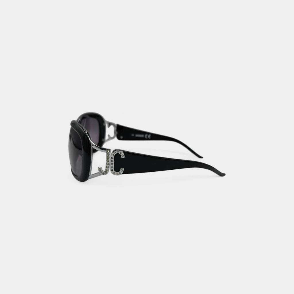 Just Cavalli 2000s Round Black Frame Sunglasses with Rhinestone Logo
