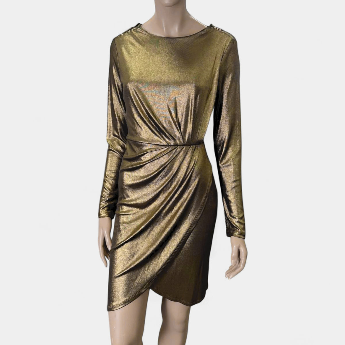 Just Cavalli Gold Metallic Drape Fitted Mini Dress