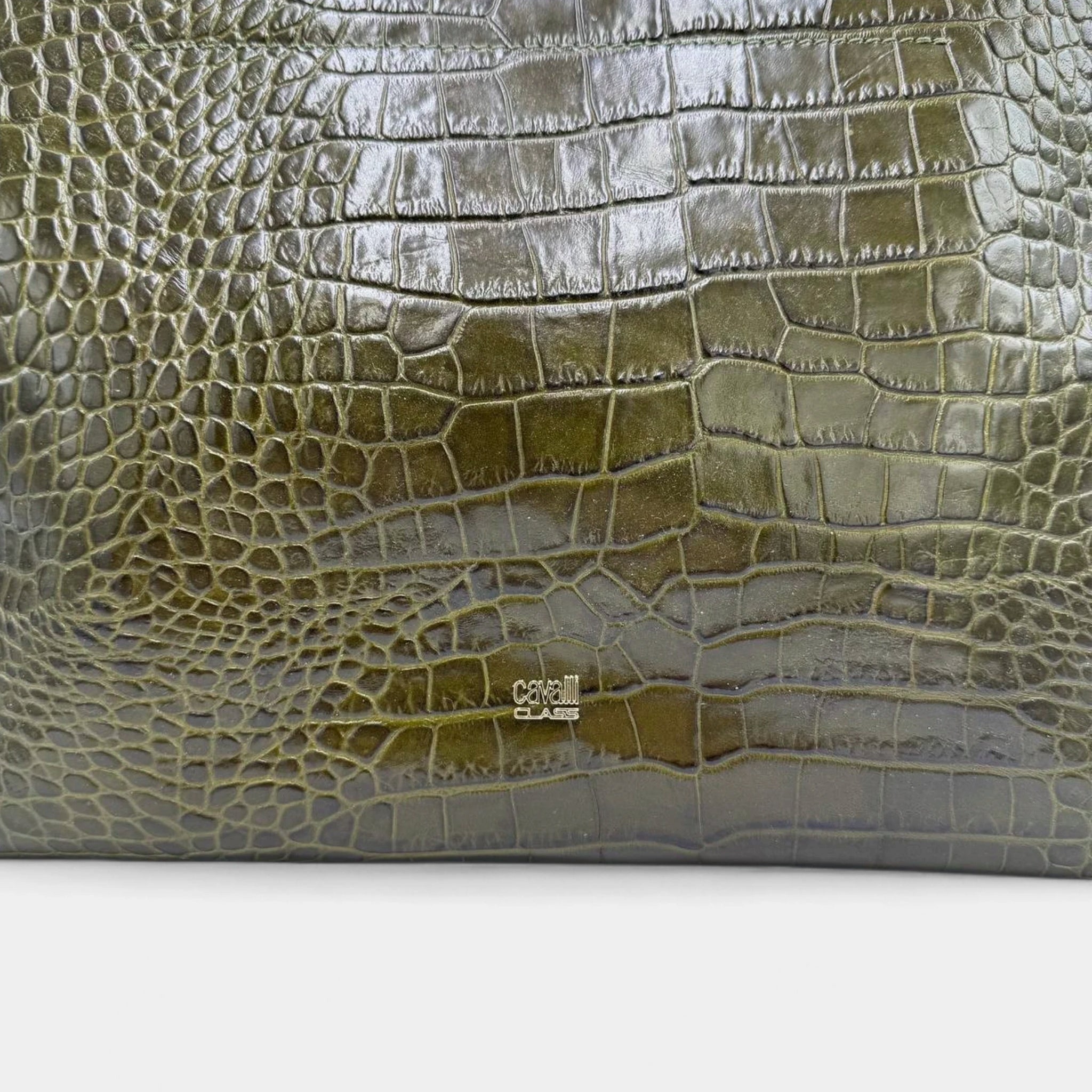 Cavalli Class Green Crocodile Embossed Leather Tote Bag