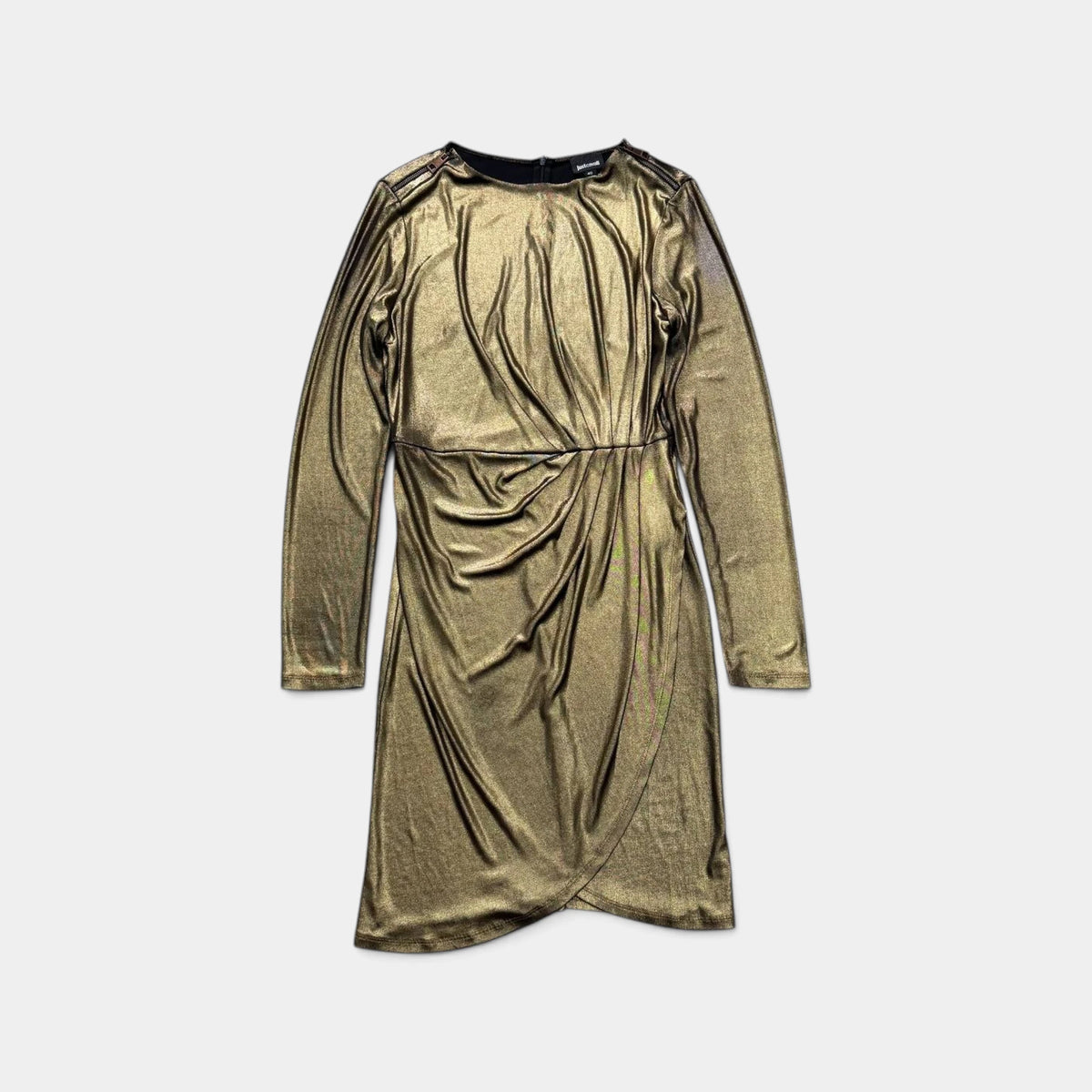 Just Cavalli Gold Metallic Drape Fitted Mini Dress