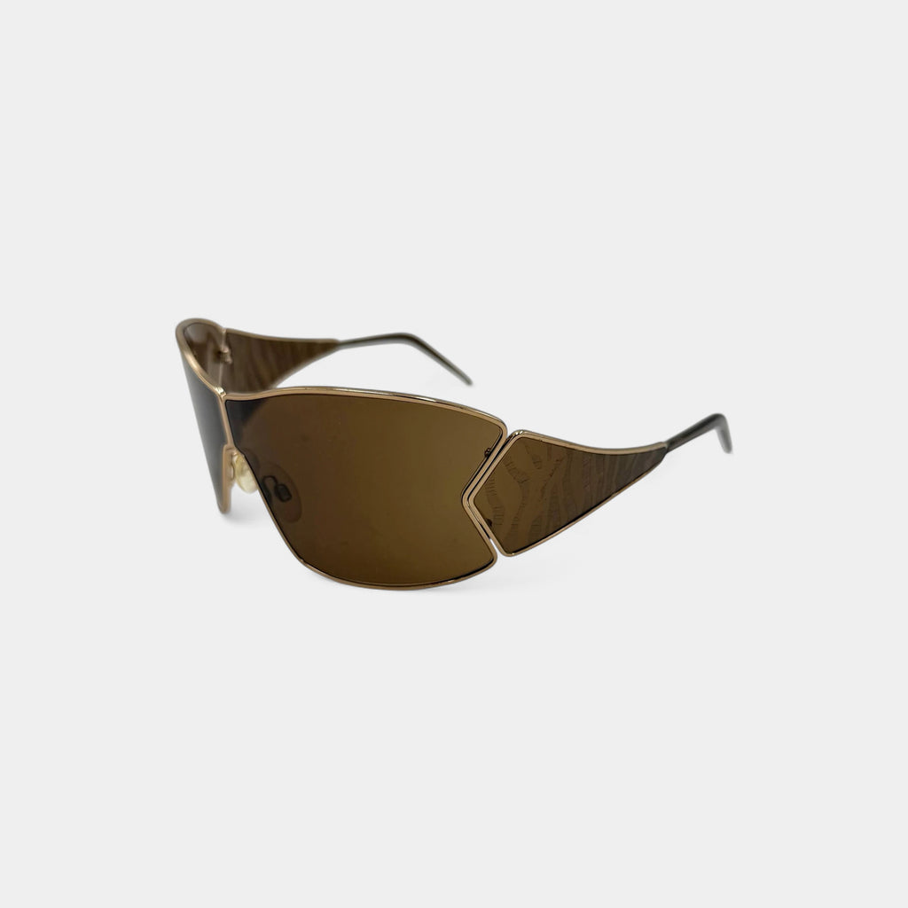 Roberto Cavalli 2000s Tiger Print Gold Shield Sunglasses