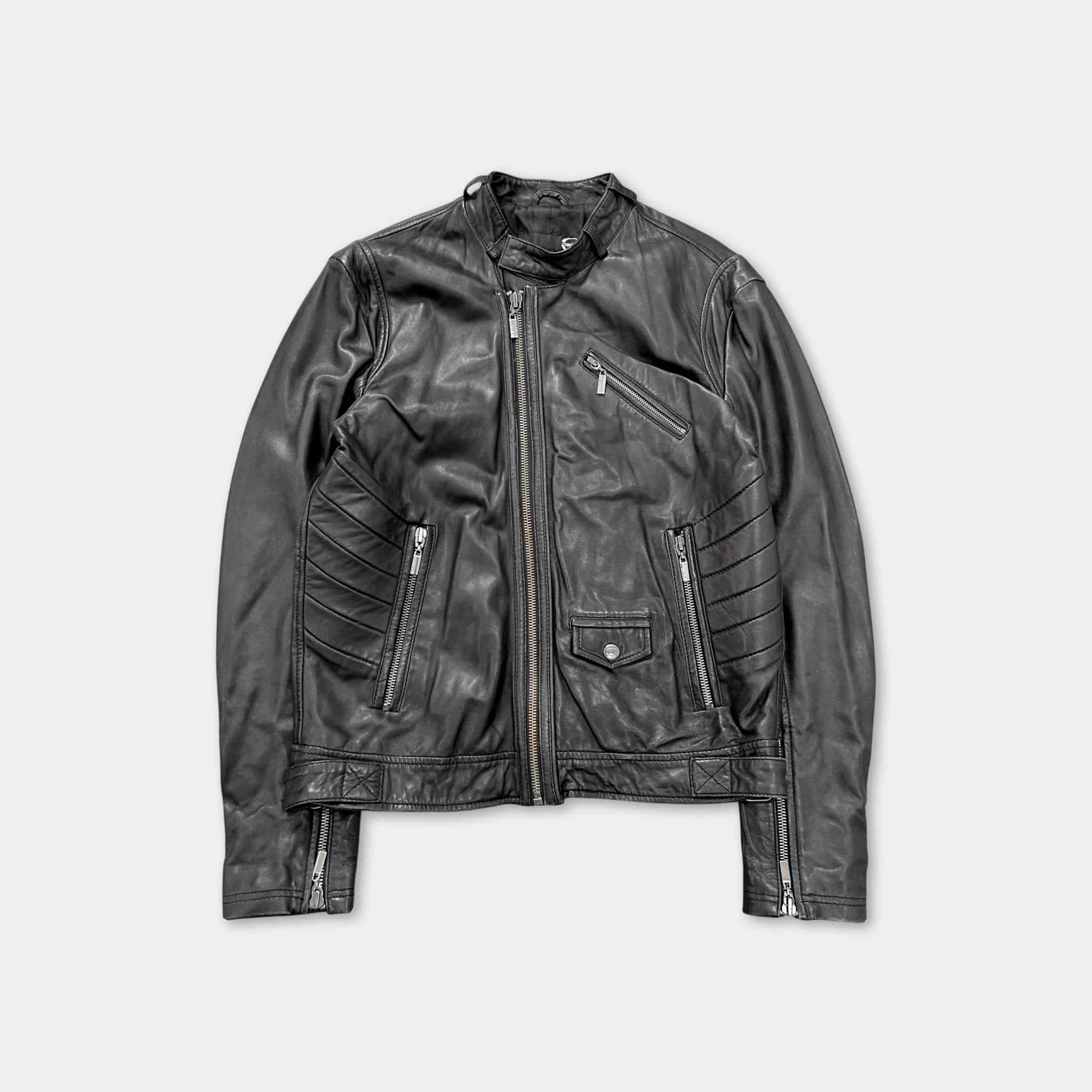 Just Cavalli Vintage Multi-Zip Leather Biker Jacket