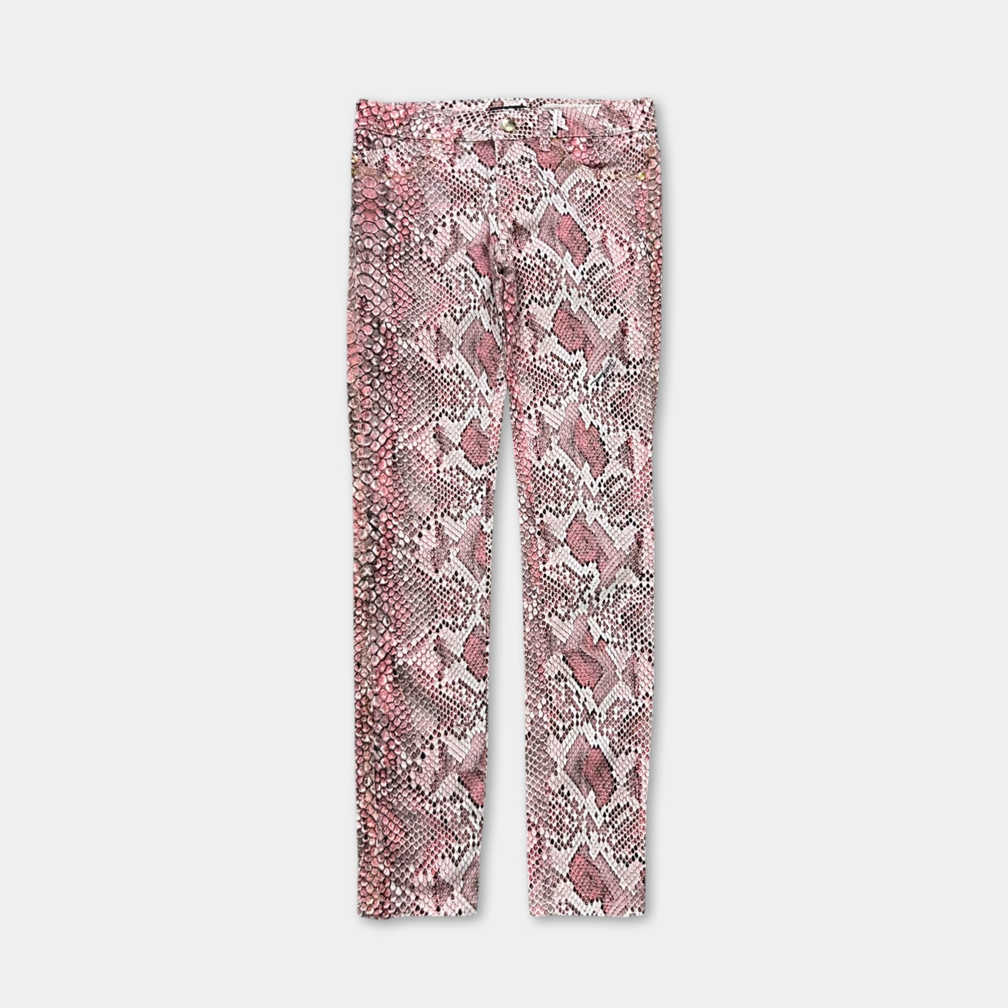 Just Cavalli Pink Snake Print Skinny Denim Pants