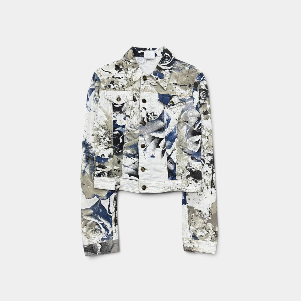 Just Cavalli 2000s Abstract Floral Denim Trucker Jacket