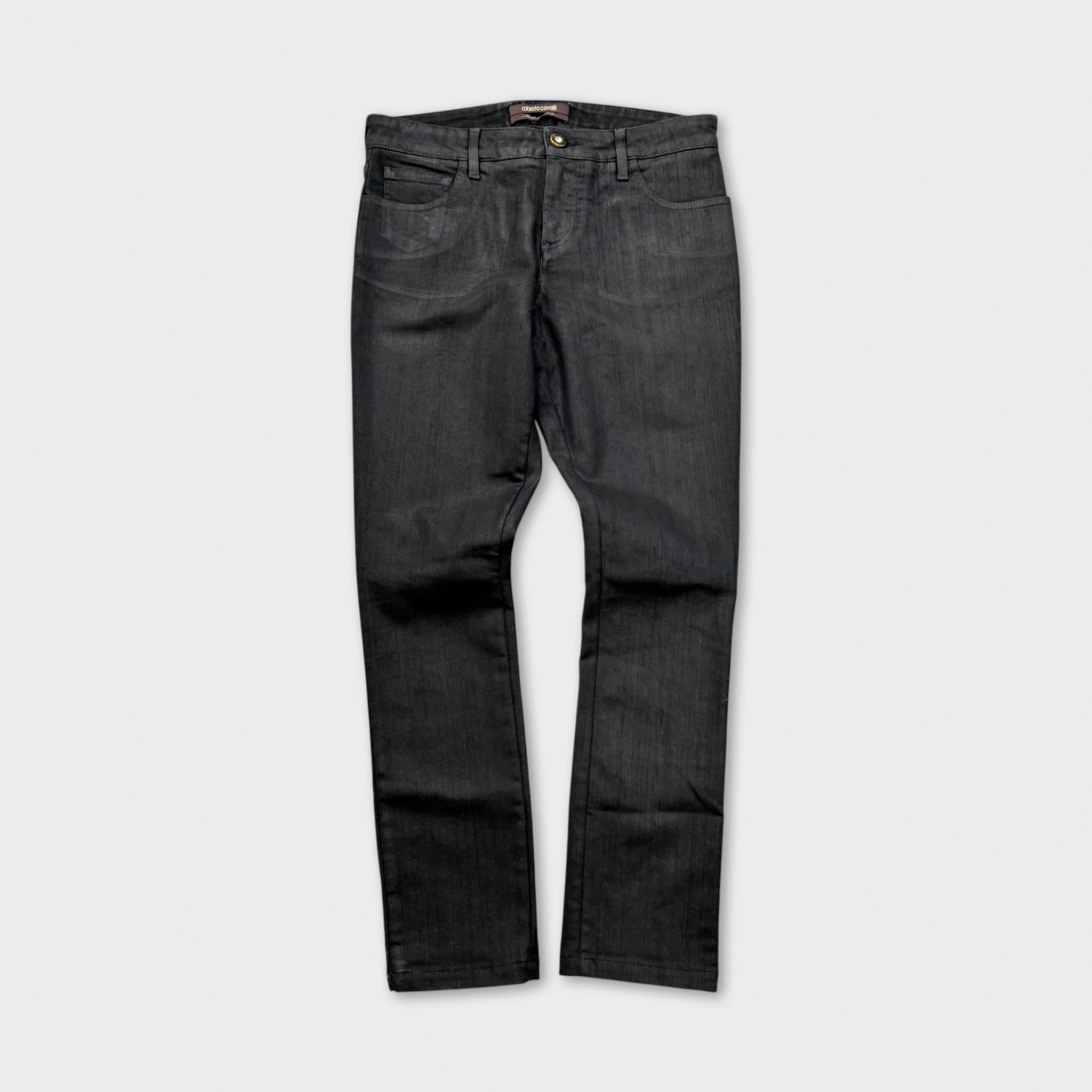 Roberto Cavalli 2000's Coated Waxed Straight Jeans